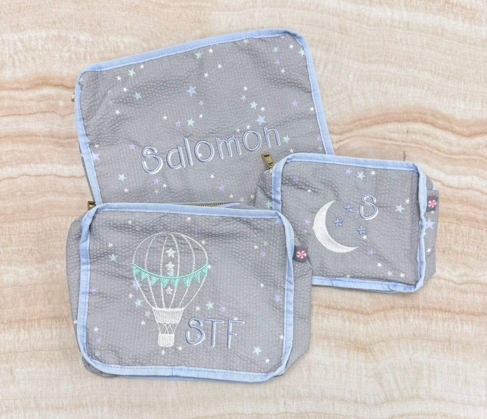 Personalized Seersucker Little Stars Organizing Trio - Give Wink