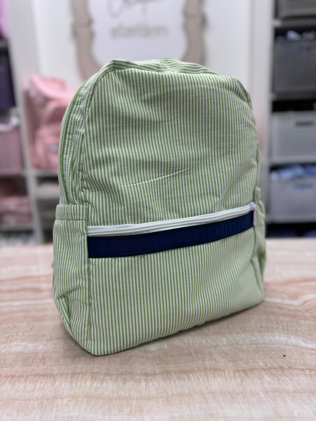 Personalized Seersucker Grasshopper Large Backpack - Give Wink