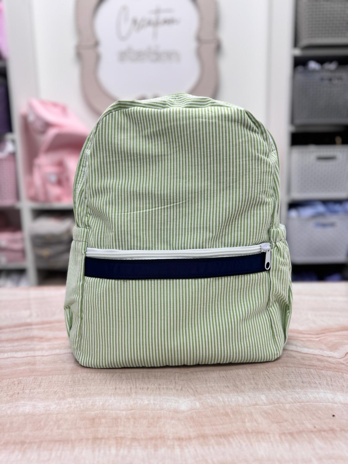 Personalized Seersucker Grasshopper Large Backpack - Give Wink