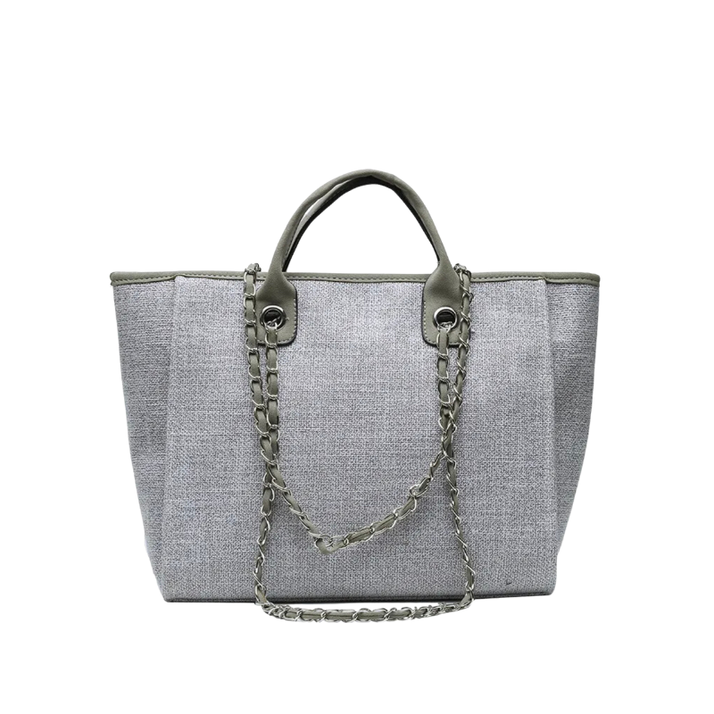 Personalized Small Linen Canvas Tote With Chian Handle - Grey - Give Wink