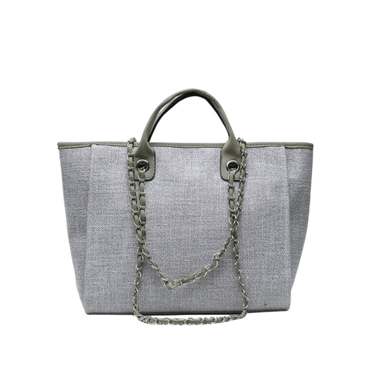Personalized Small Linen Canvas Tote With Chian Handle - Grey - Give Wink