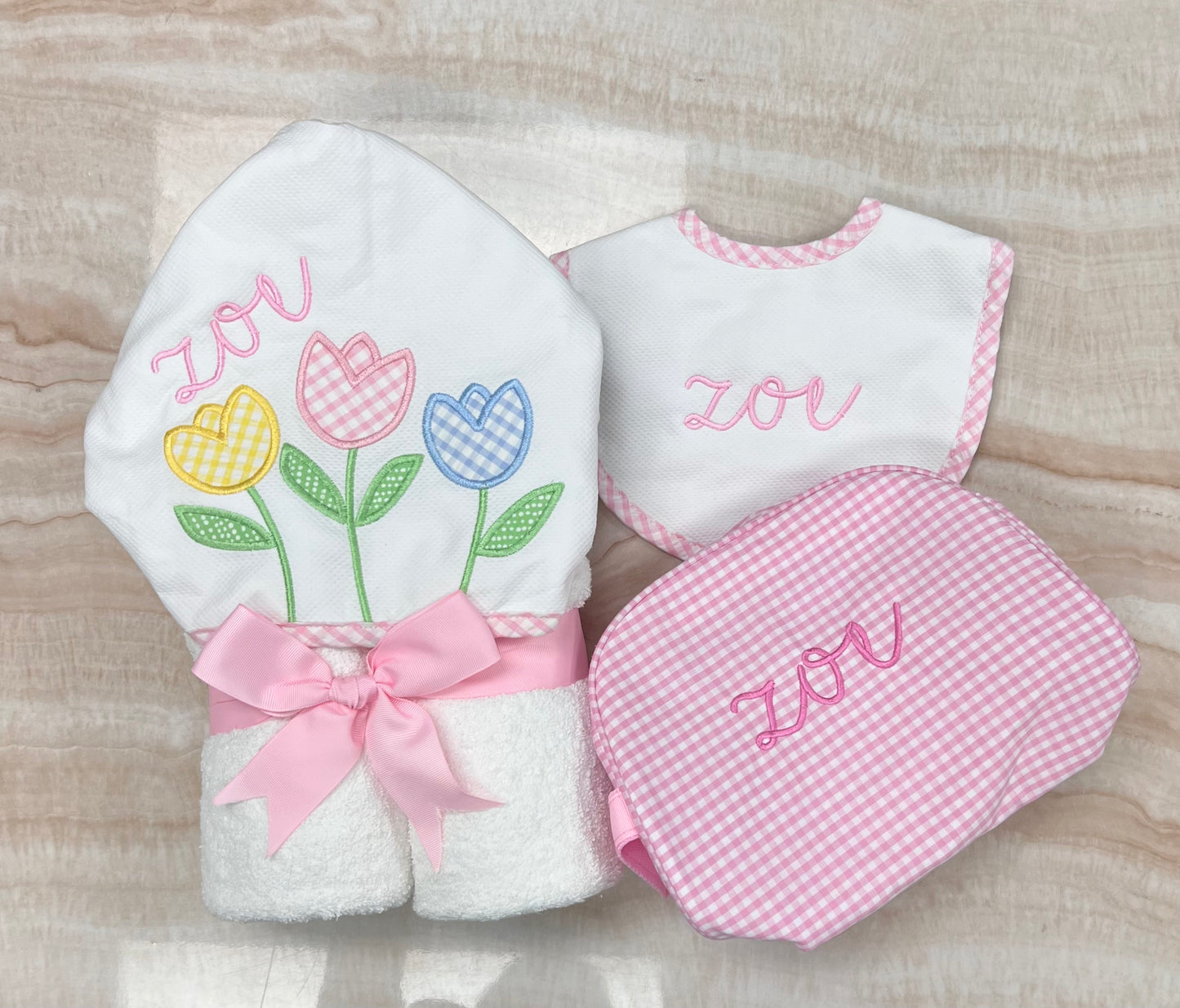 Personalized Baby Girl Tulip Hooded Towel - Give Wink