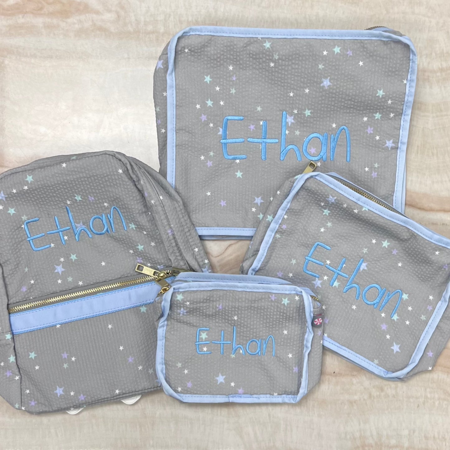 Personalized Seersucker Little Stars Small Backpack - Give Wink