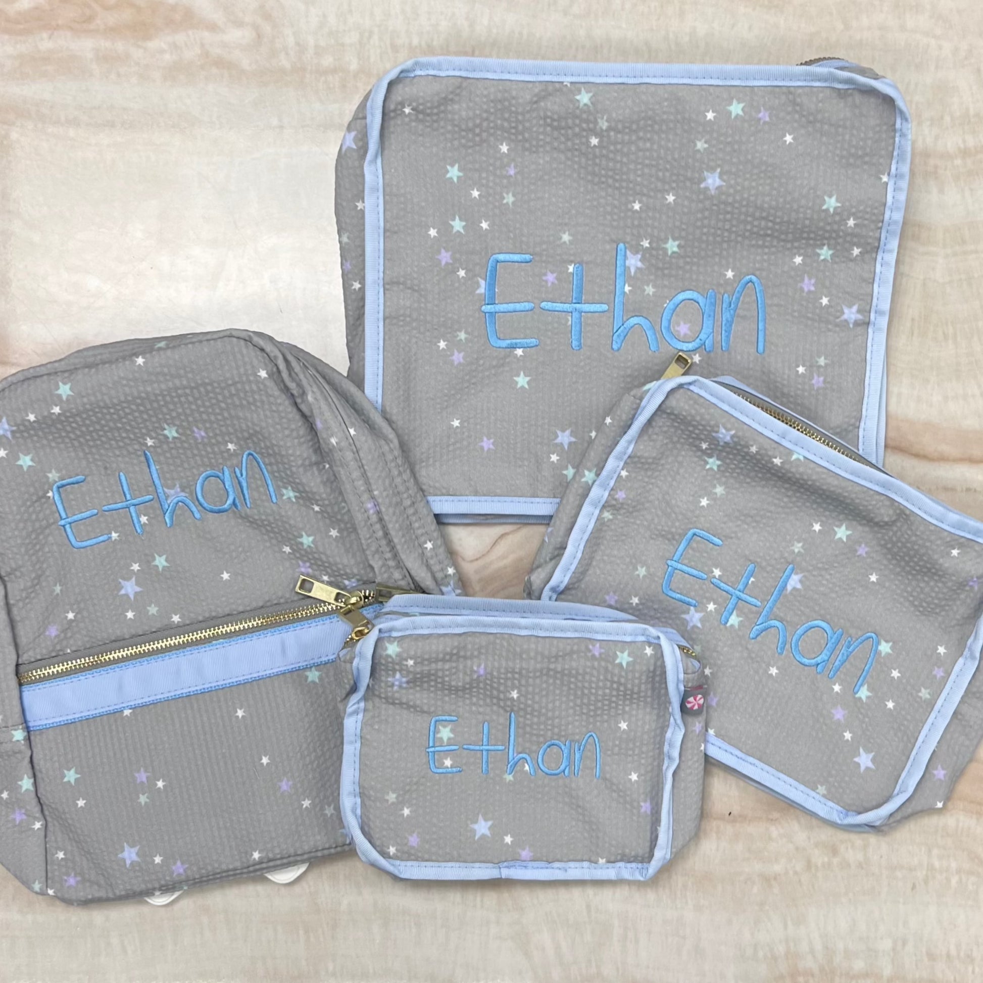 Personalized Seersucker Little Stars Small Backpack - Give Wink