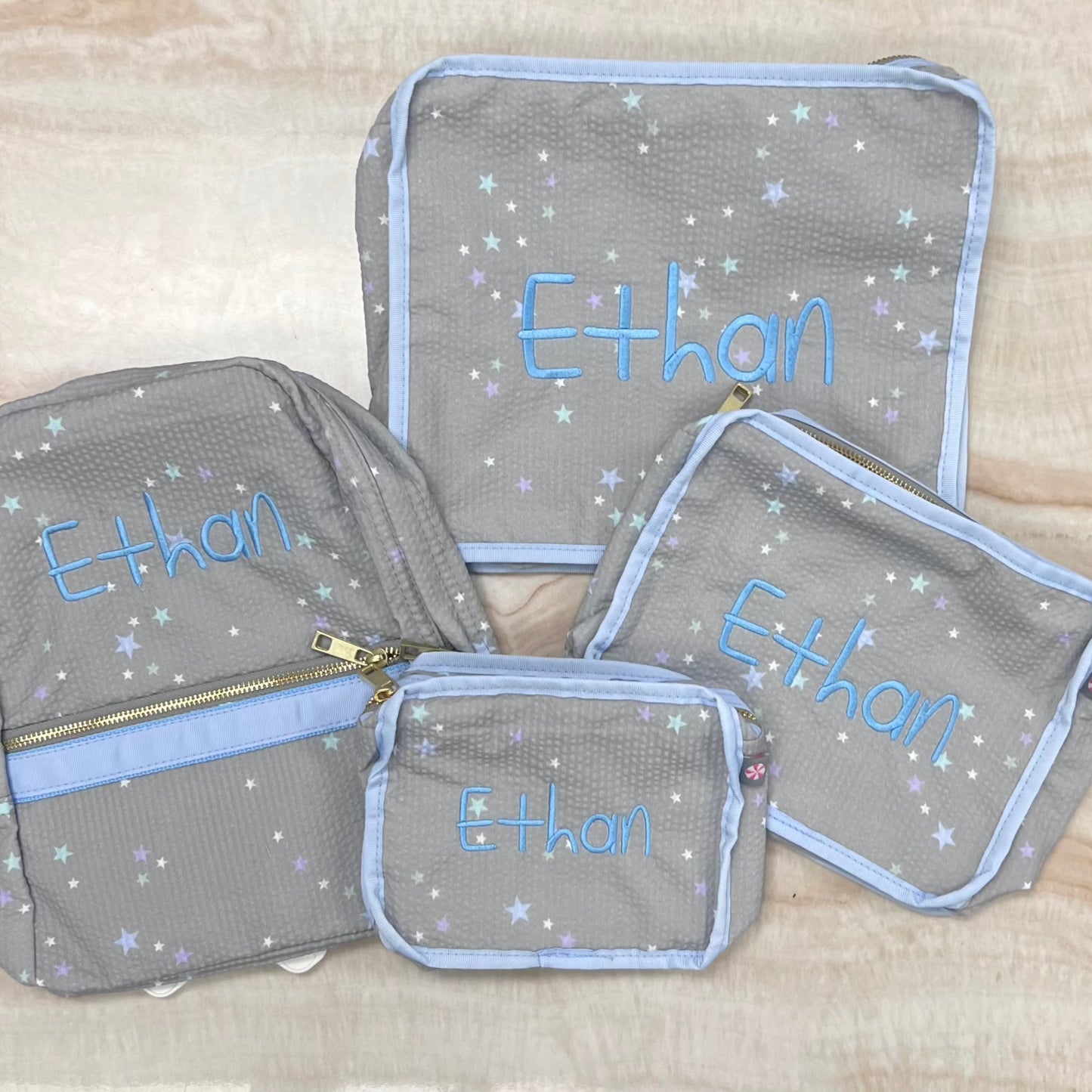 Personalized Seersucker Little Stars Organizing Trio - Give Wink