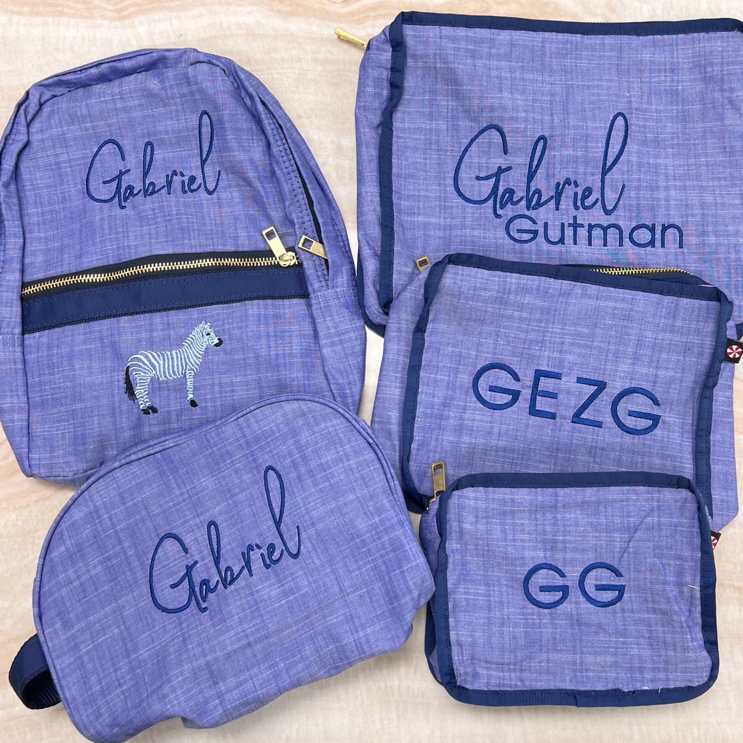 Personalized Chambray Blue Navy Small Backpack - Give Wink