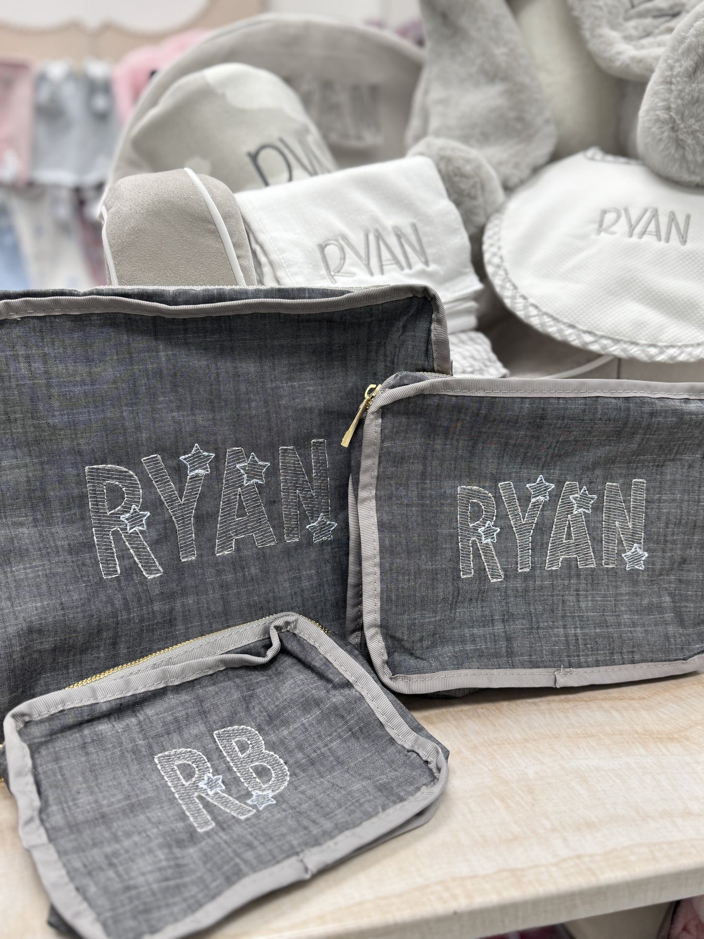 Personalized Chambray Grey Organizing Trio - Give Wink