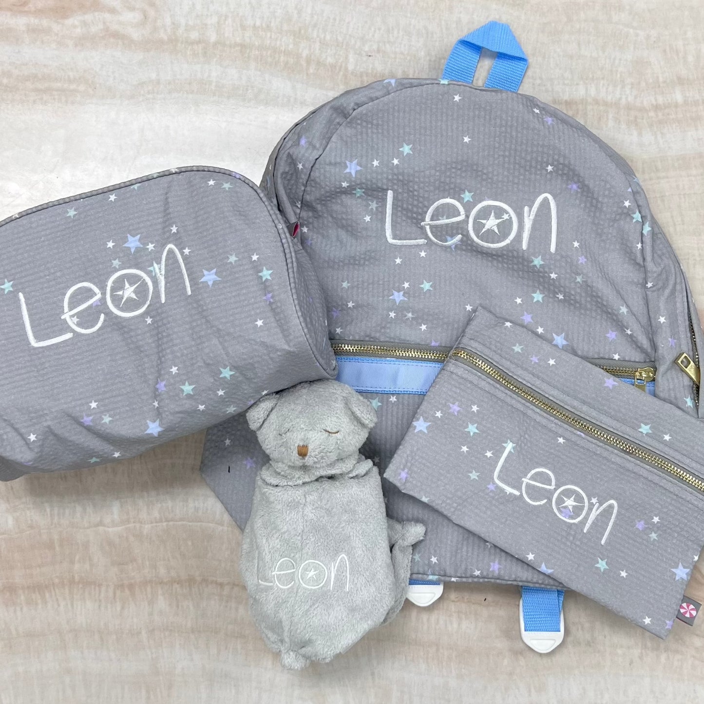Personalized Seersucker Little Stars Small Backpack - Give Wink