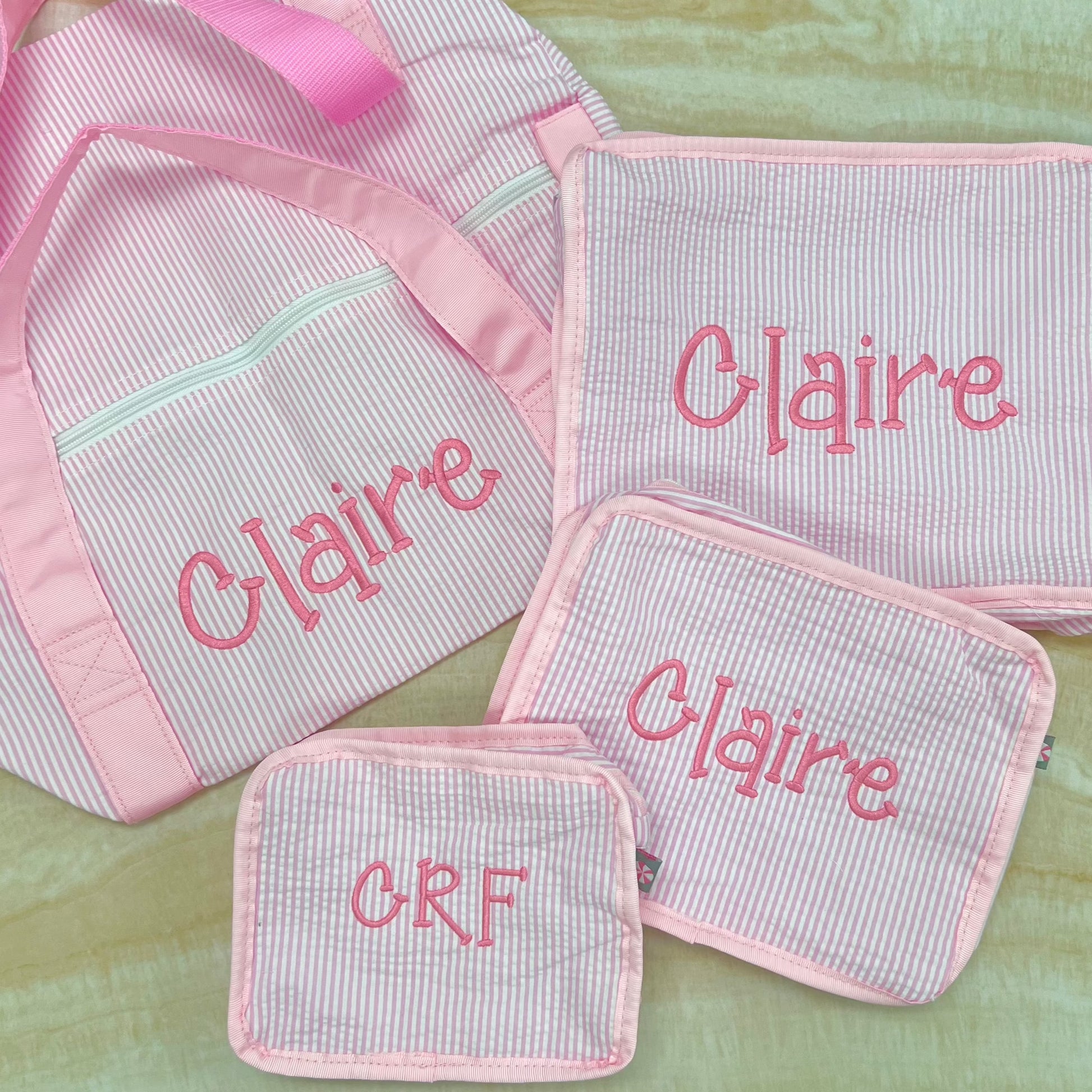 Personalized Seersucker Baby Pink Duffel Bag - Give Wink