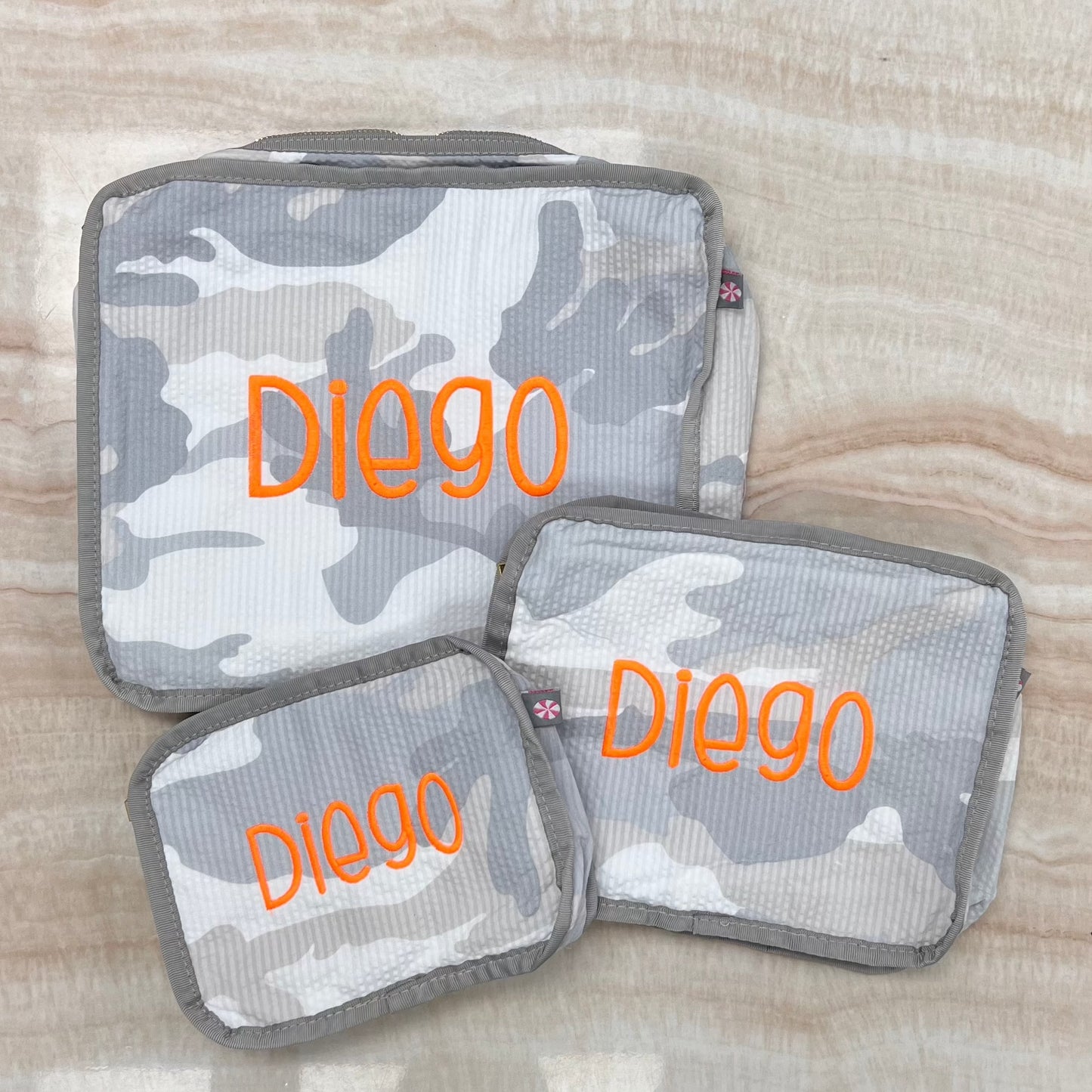 Personalized Seersucker Snow Camo Organizing Trio - Give Wink