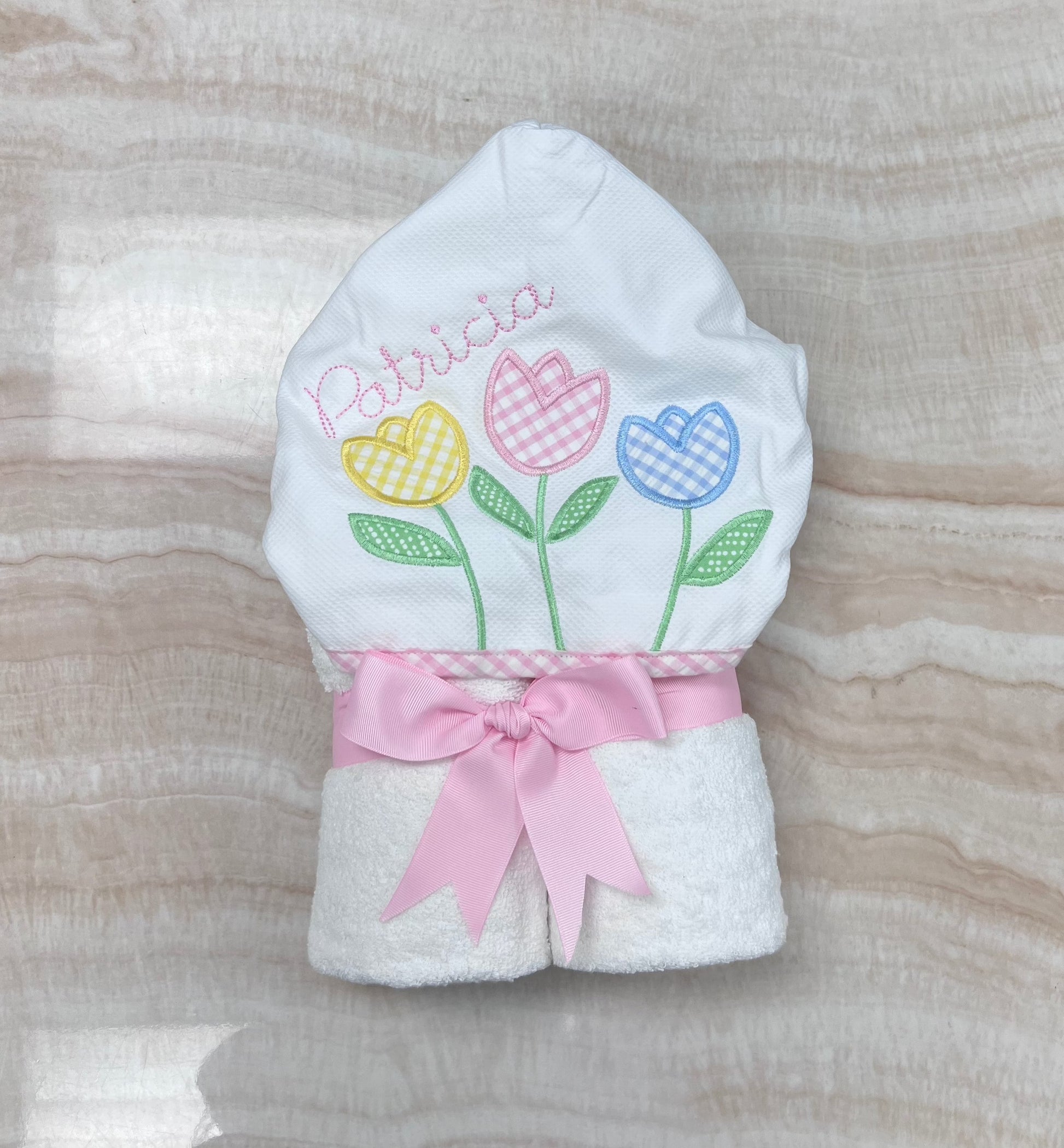 Personalized Baby Girl Tulip Hooded Towel - Give Wink