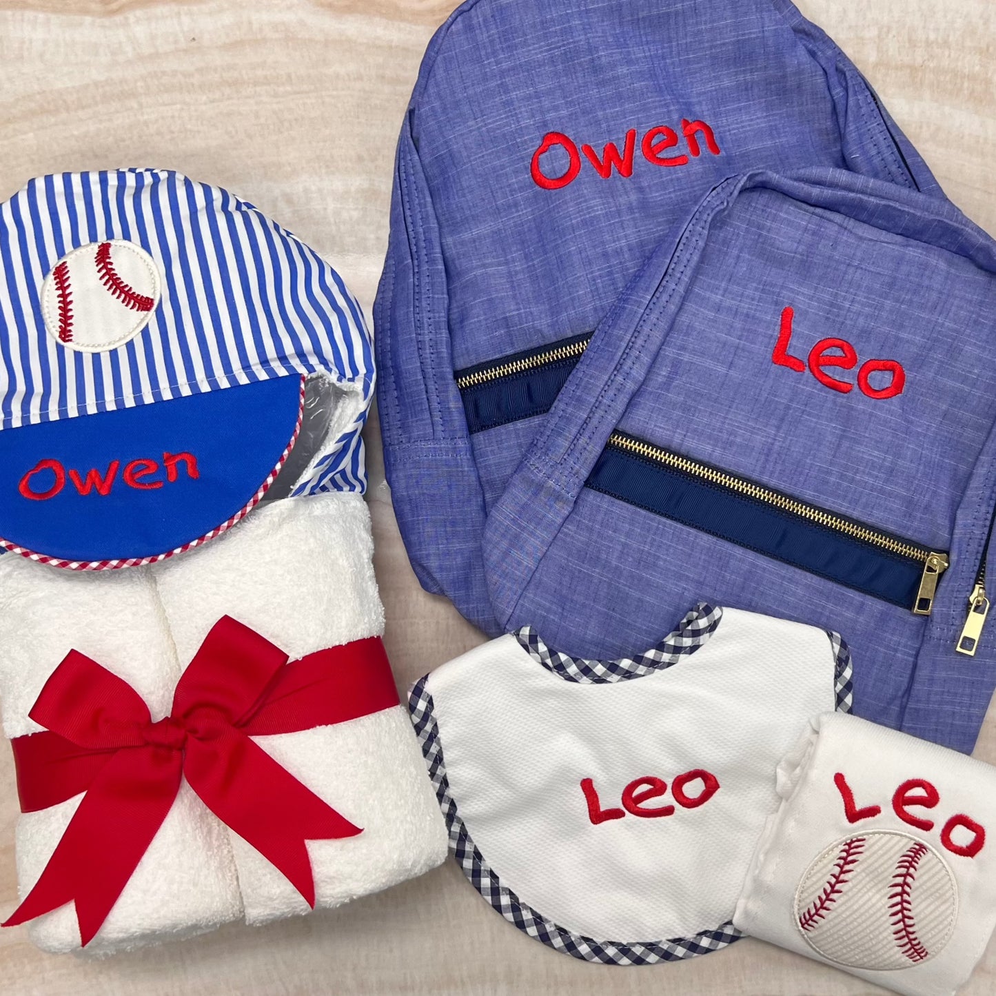 Personalized Chambray Blue Navy Large Backpack w/Pockets - Give Wink