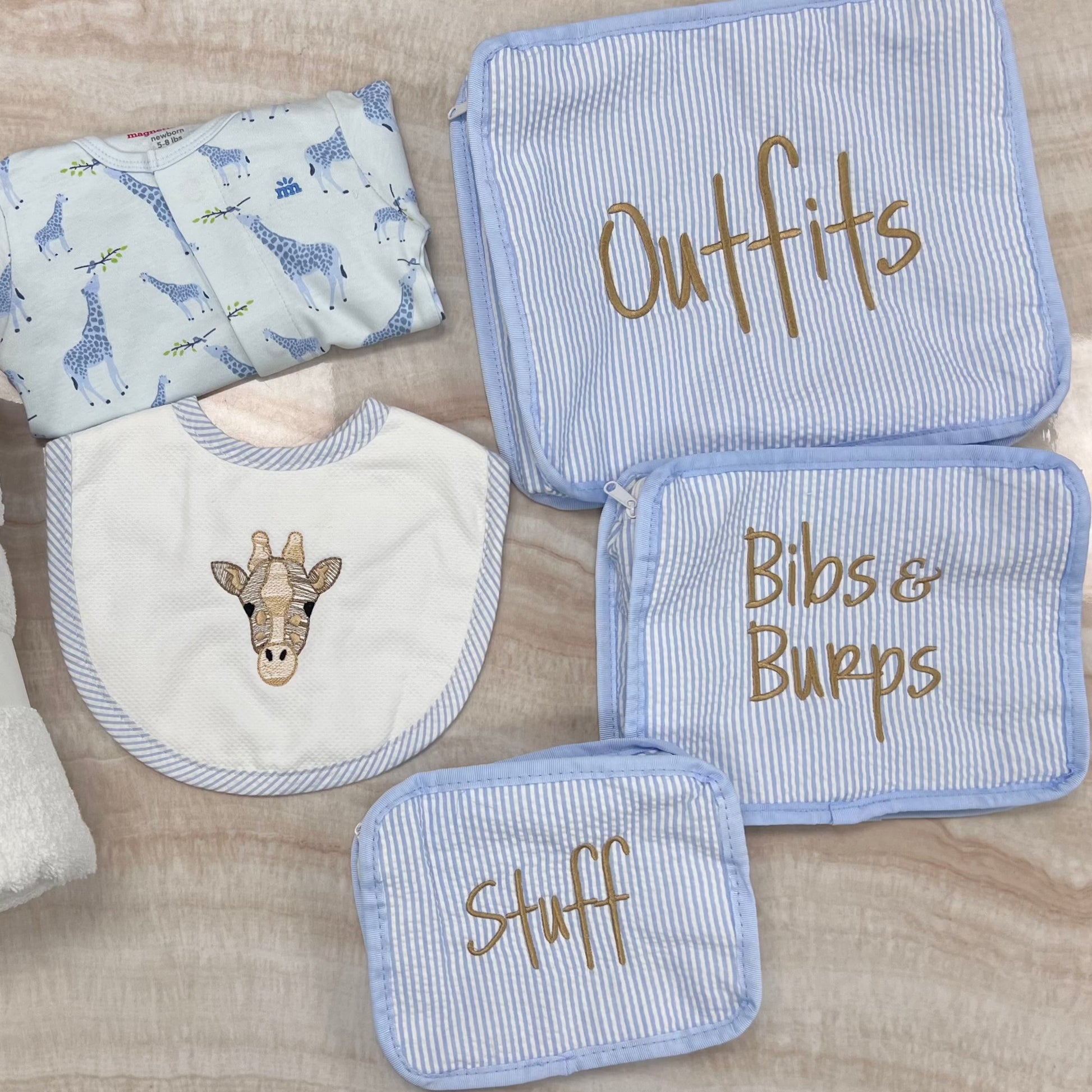 Personalized Seersucker Baby Blue Organizing Trio - Give Wink