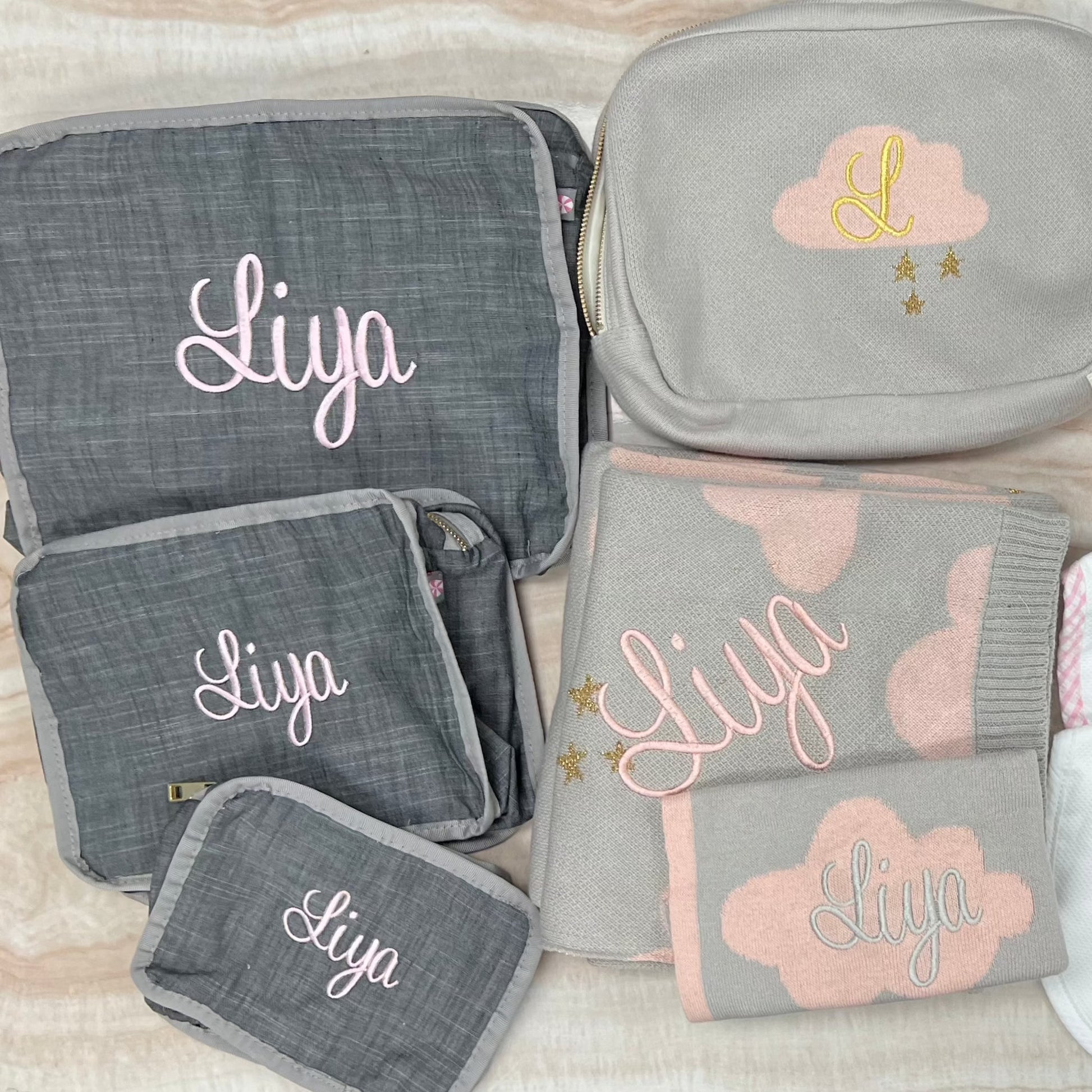 Personalized Chambray Grey Organizing Trio - Give Wink