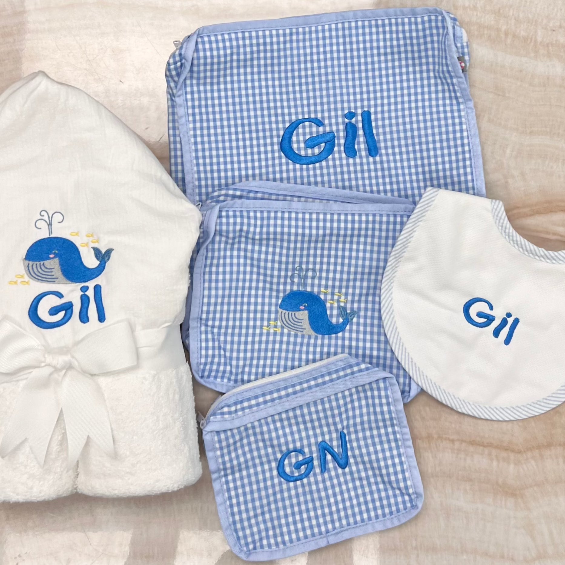 Personalized White Seersucker Stripe Baby Hooded Towel - Give Wink