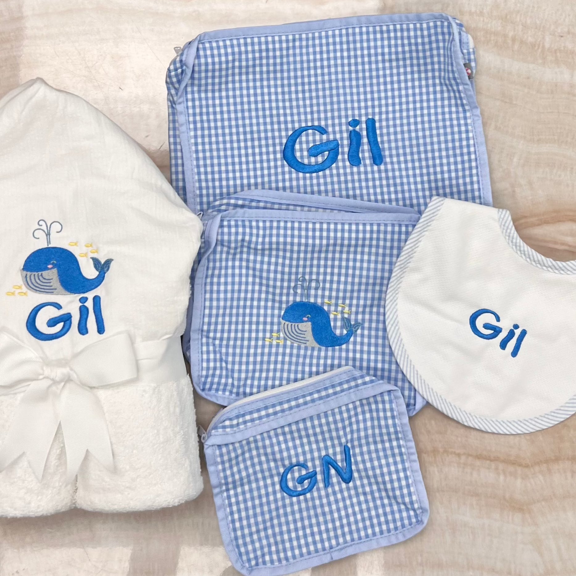 Personalized Gingham Baby Blue Organizing Trio - Give Wink