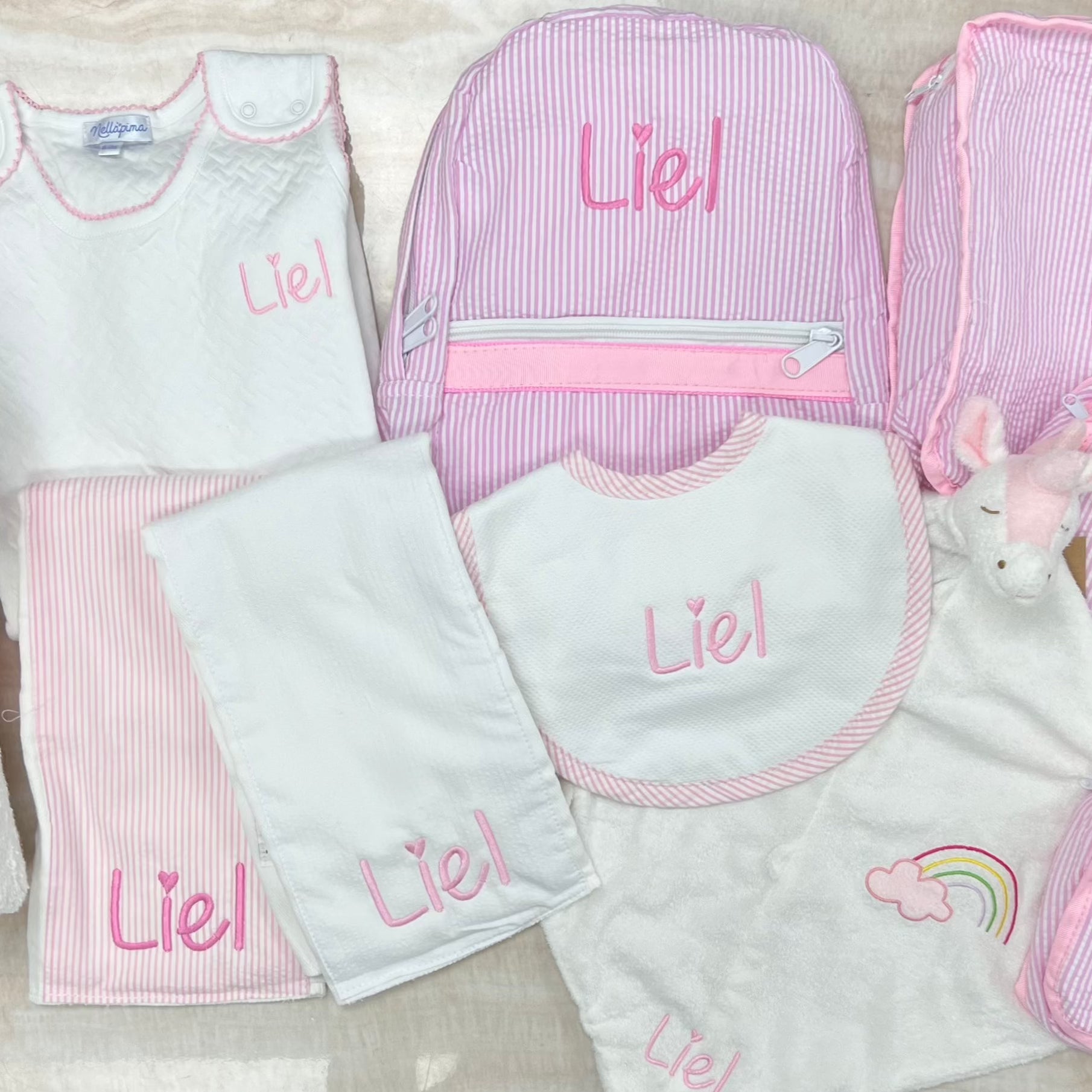 Personalized Baby Girl Pink Seersucker Set of 2 Burps - Give Wink