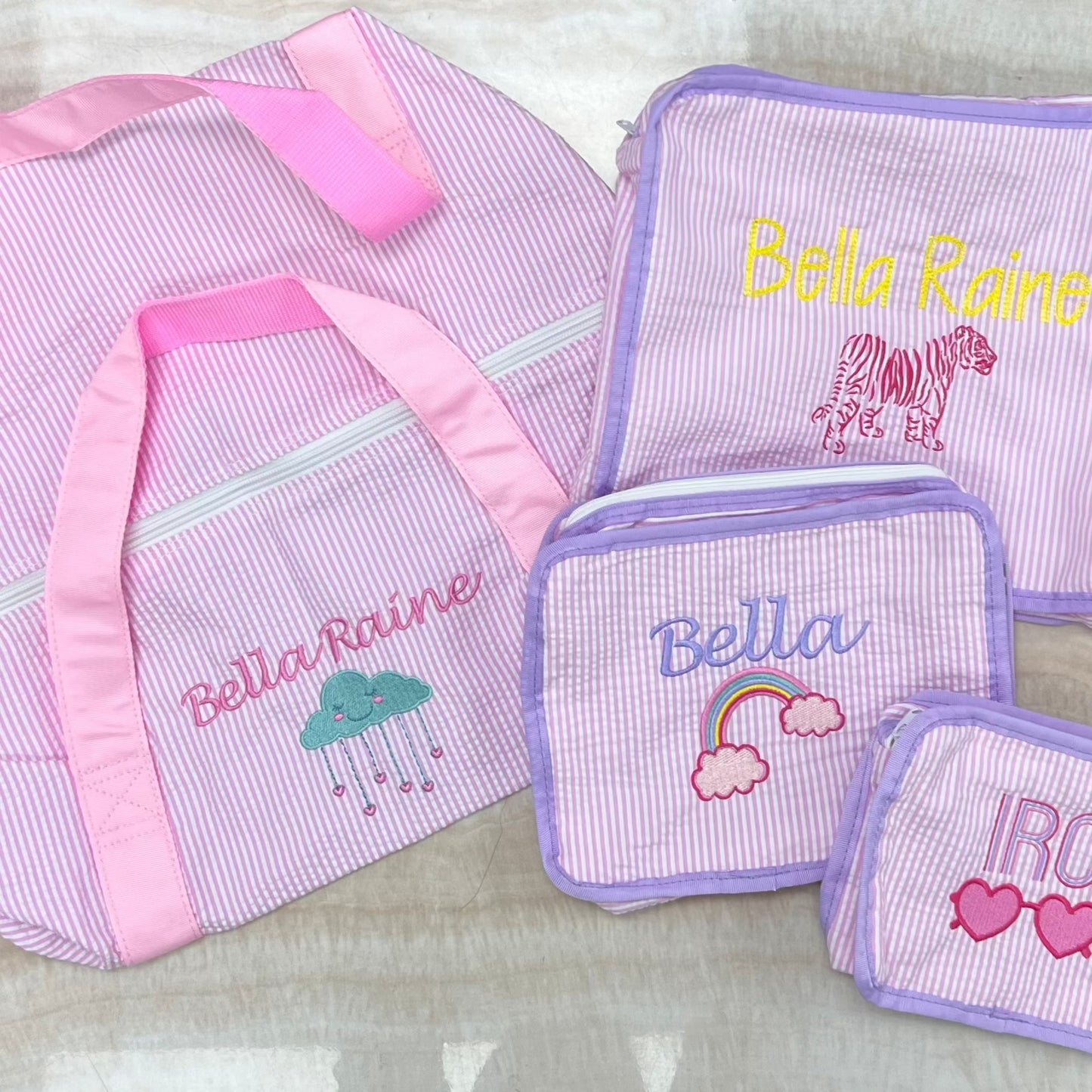 Personalized Seersucker Baby Pink Duffel Bag - Give Wink