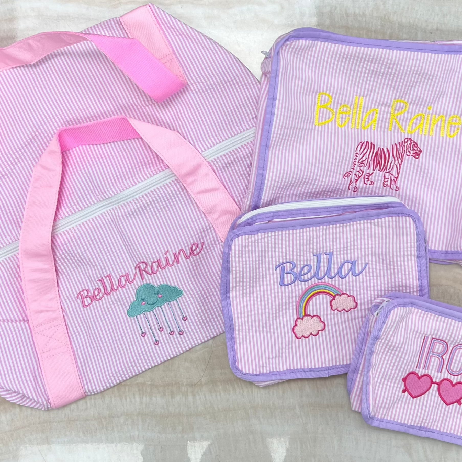 Personalized Seersucker Baby Pink Duffel Bag - Give Wink