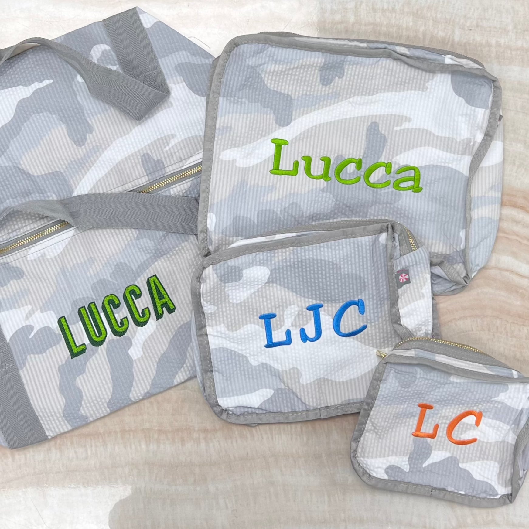 Personalized Seersucker Snow Camo Organizing Trio - Give Wink