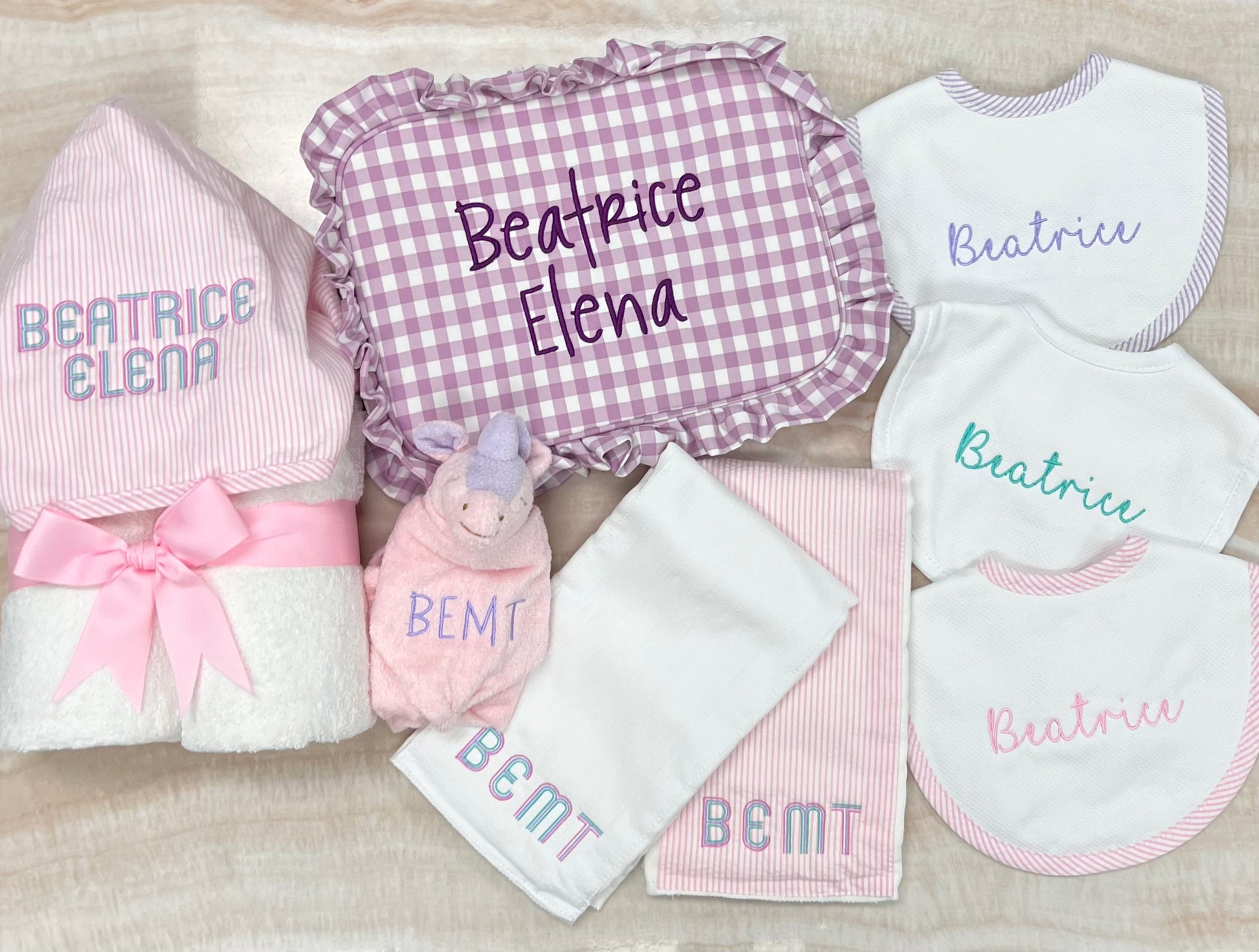 Personalized Baby Girl  Pink Seersucker Stripe Hooded Towel - Give Wink