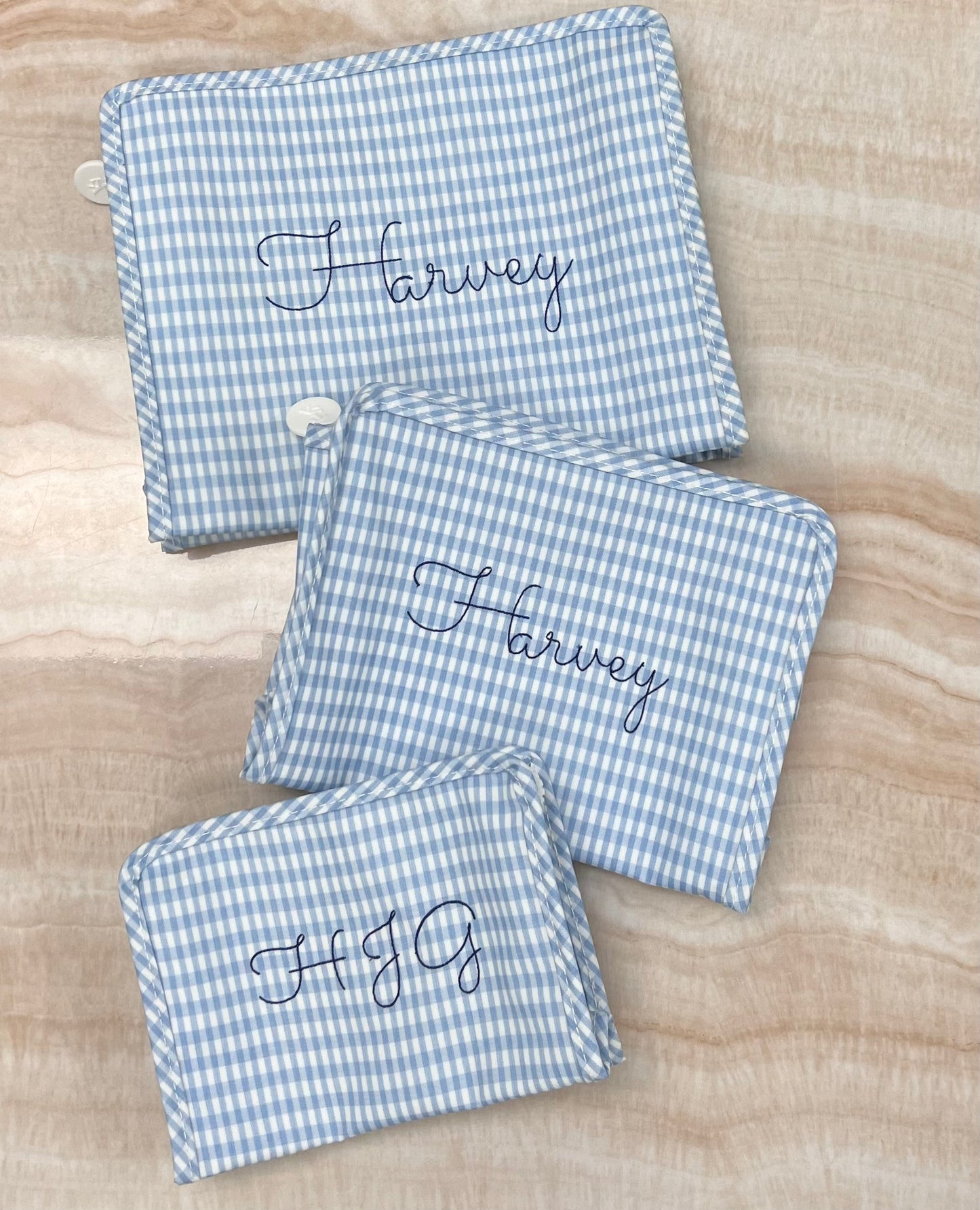 Personalized Nylon Mist Gingham Set of 3 Pouches - Give Wink