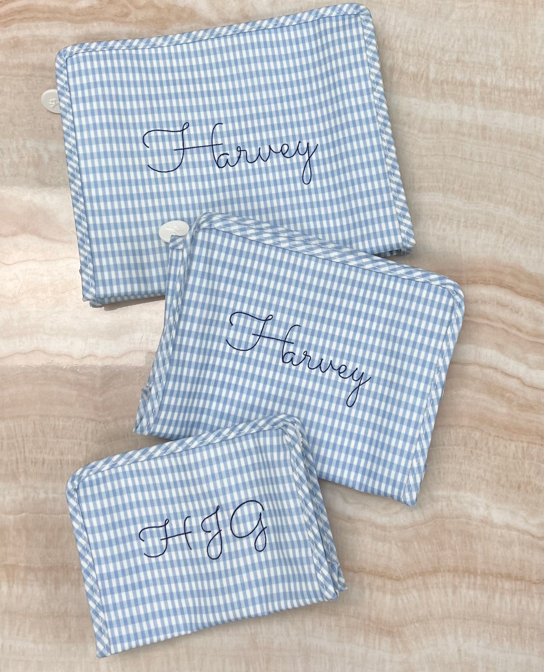 Personalized Nylon Mist Gingham Set of 3 Pouches - Give Wink