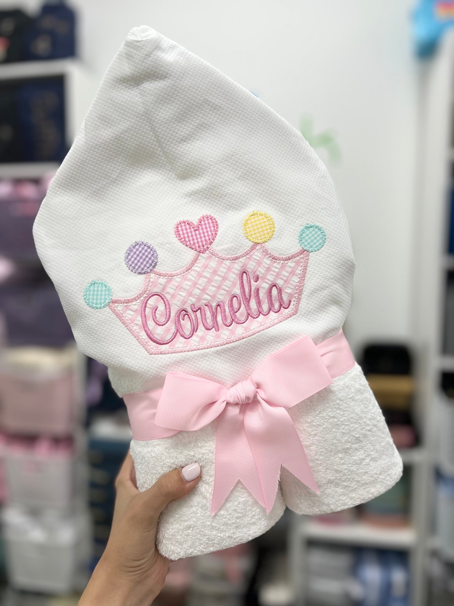 Personalized Baby Girl Pink Princess Hooded Towel - Give Wink