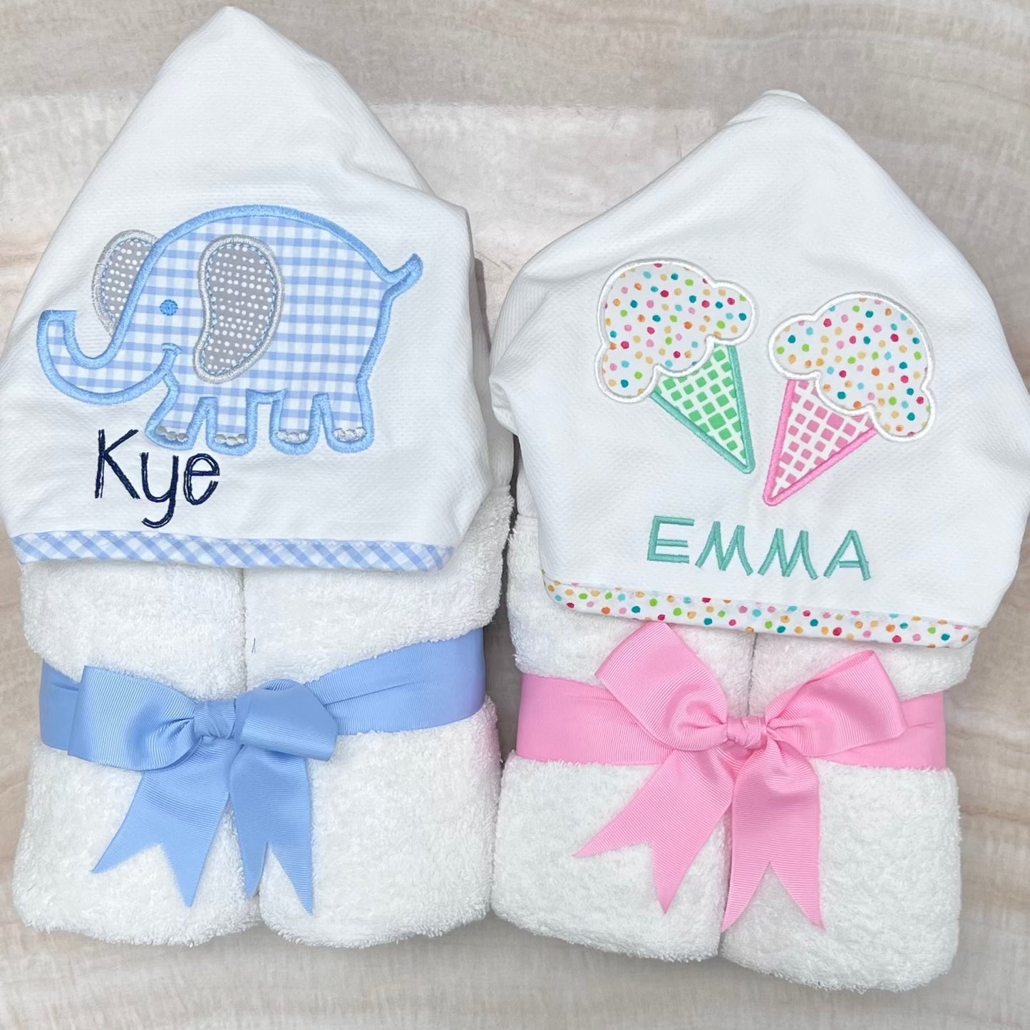 Personalized Baby Girl Pink Ice Cream Hooded Towel - Give Wink