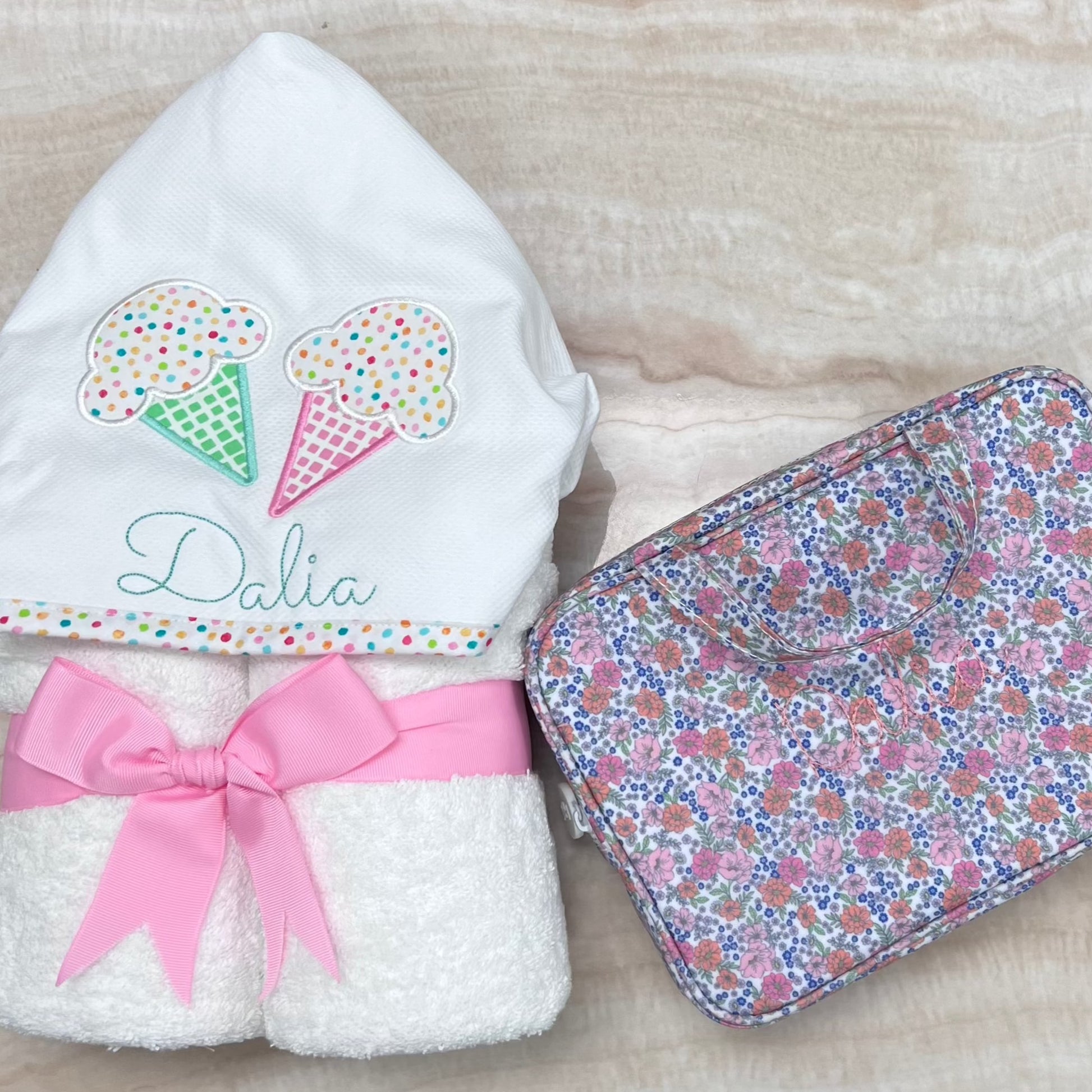 Personalized Baby Girl Pink Ice Cream Hooded Towel - Give Wink