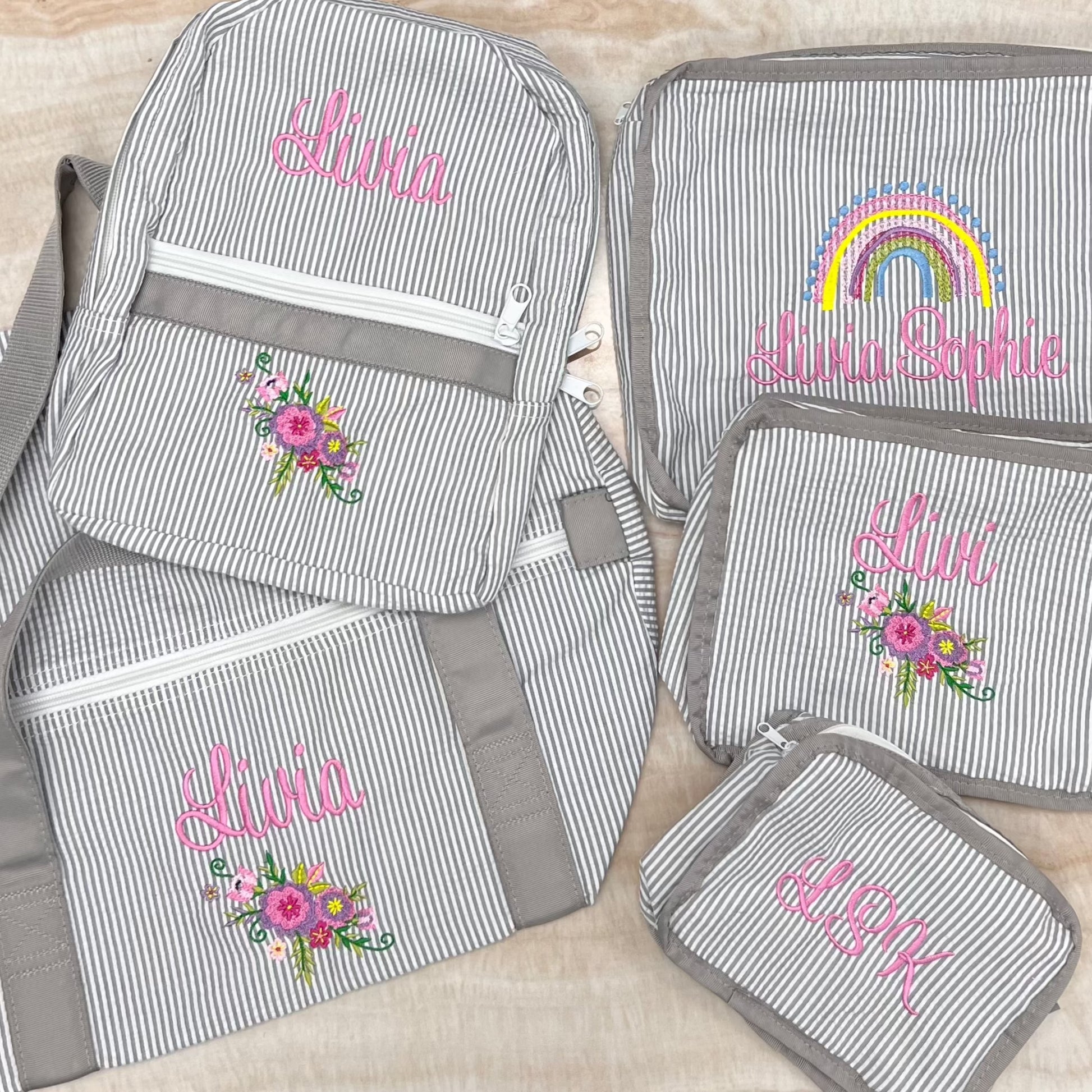 Personalized Seersucker Grey Small Backpack - Give Wink