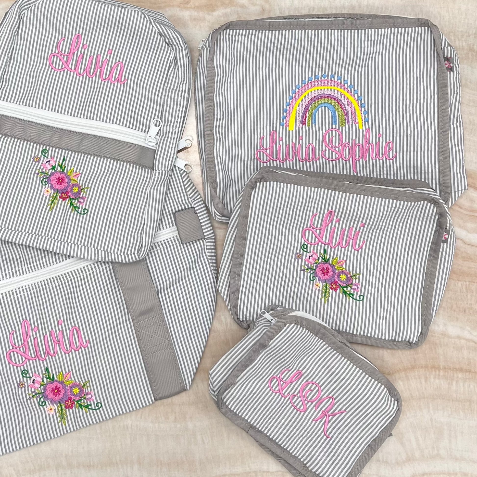 Personalized Seersucker Grey Organizing Trio - Give Wink