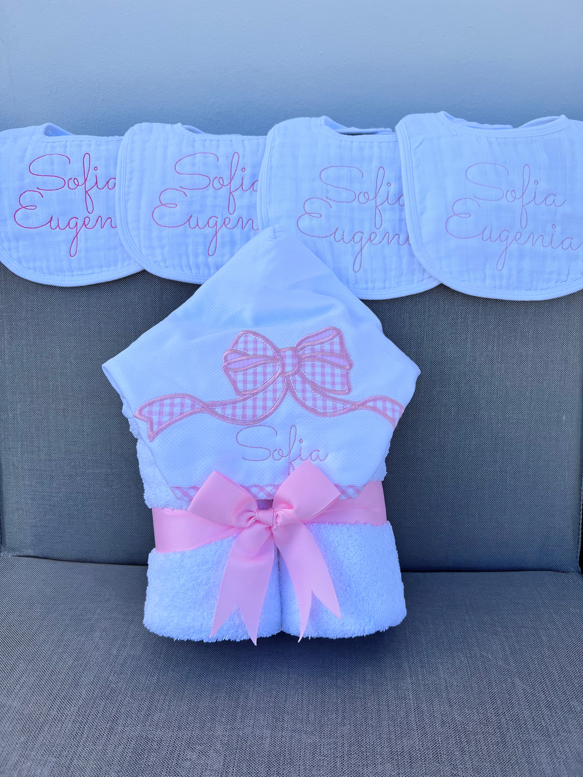 Personalized Baby Girl Pink Bow Hooded Towel - Give Wink