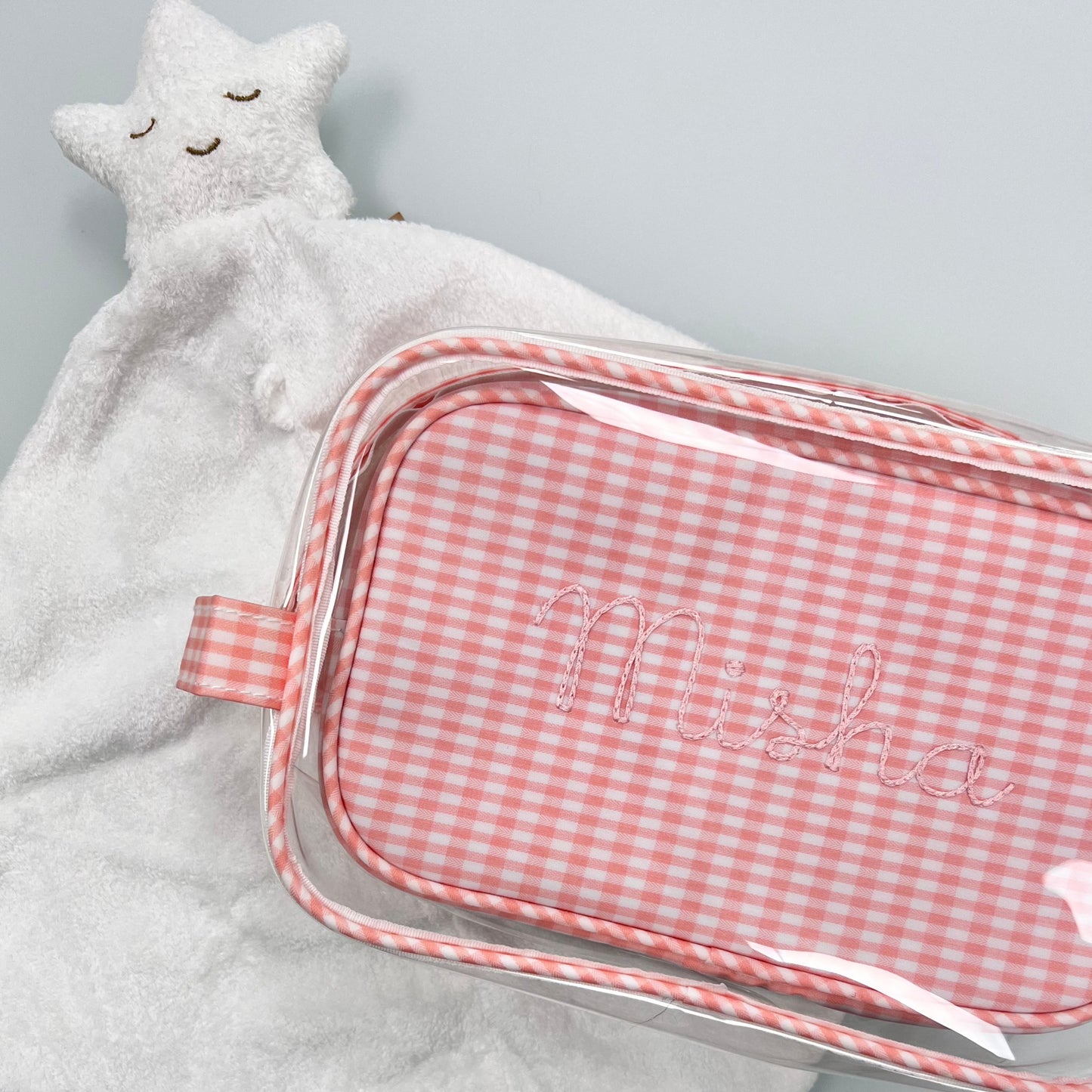 Personalized Taffy Gingham Clear Duo Pouch - Give Wink