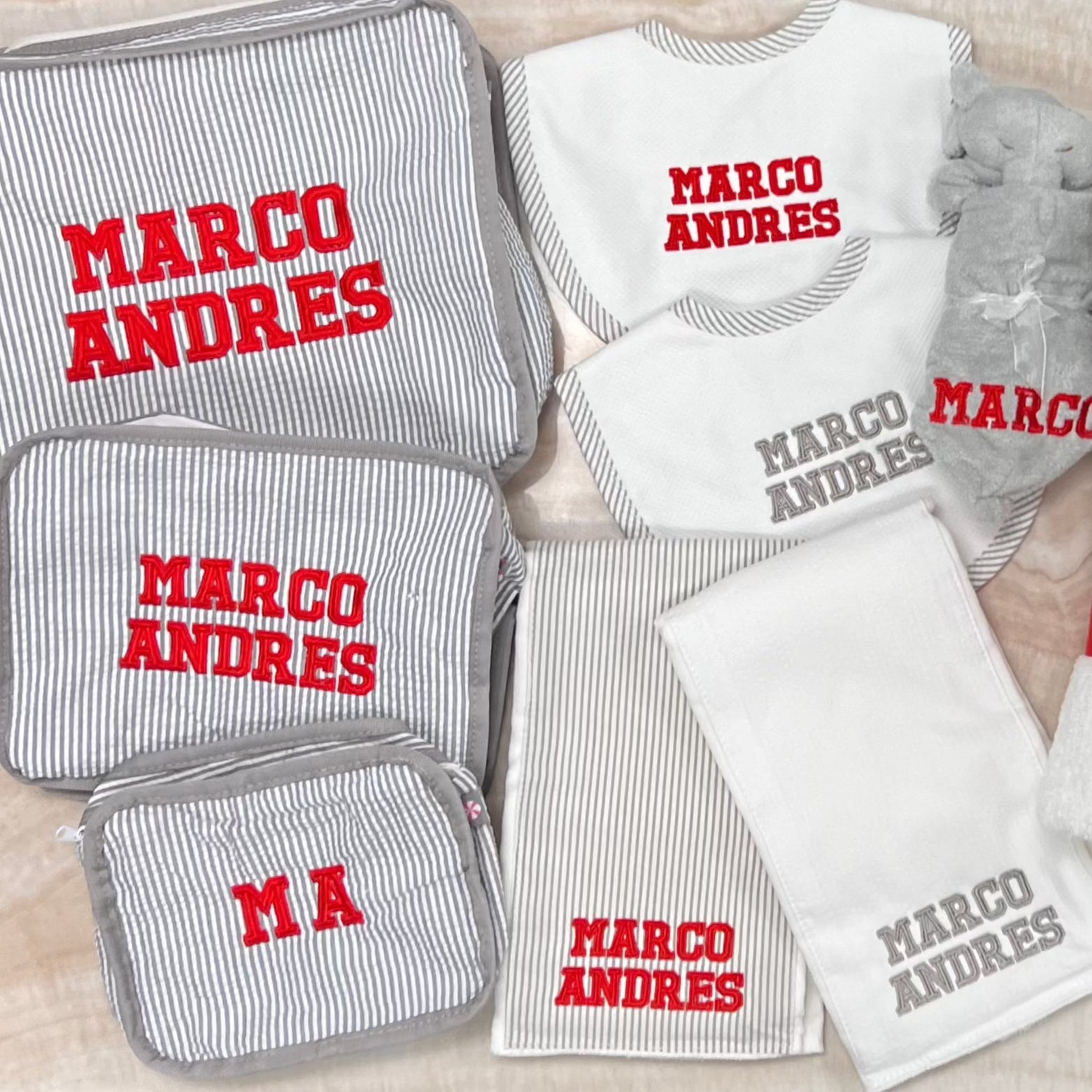 Personalized Grey Seersucker Set of 2 Burps - Give Wink