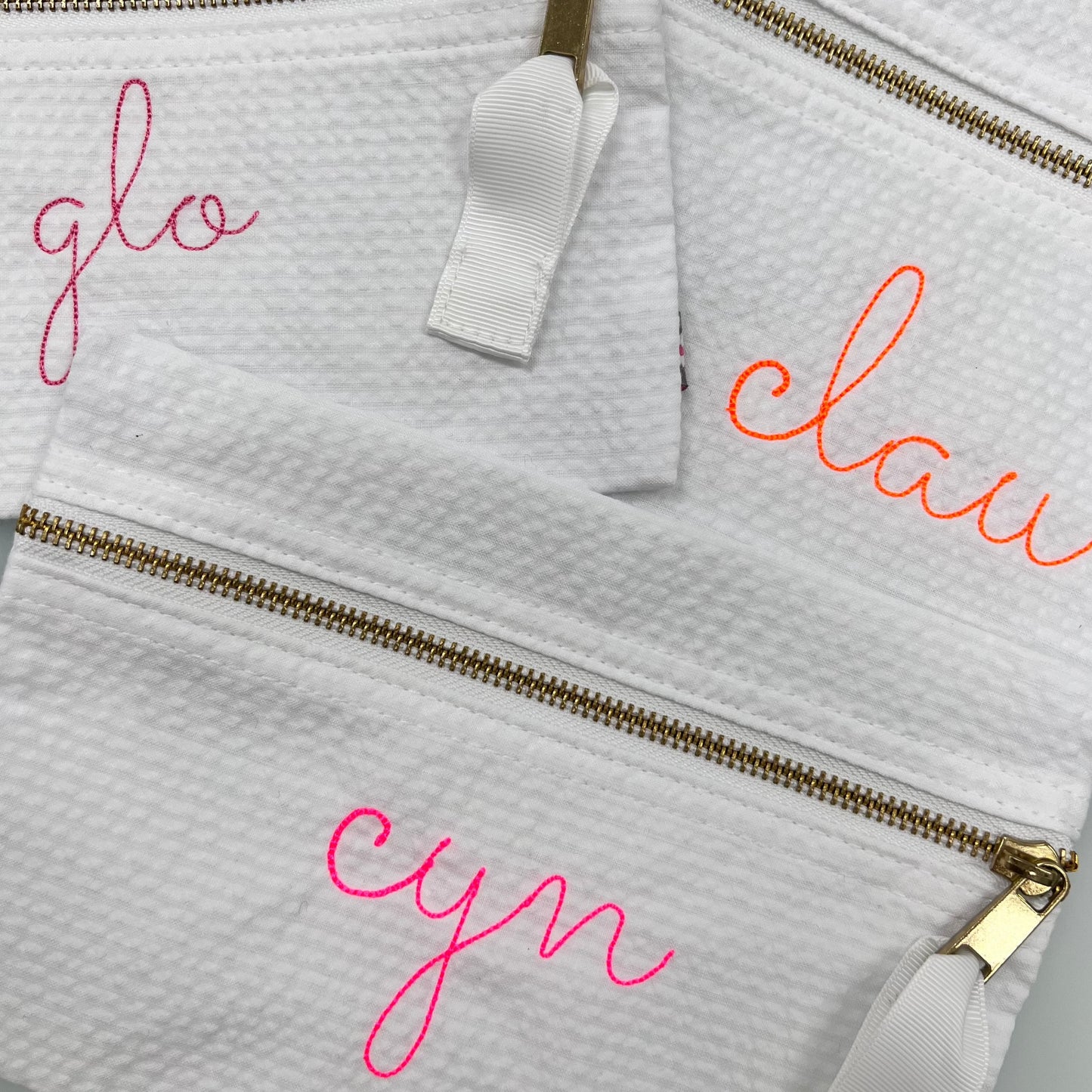 Personalized Seersucker White Flat Pouch - Give Wink