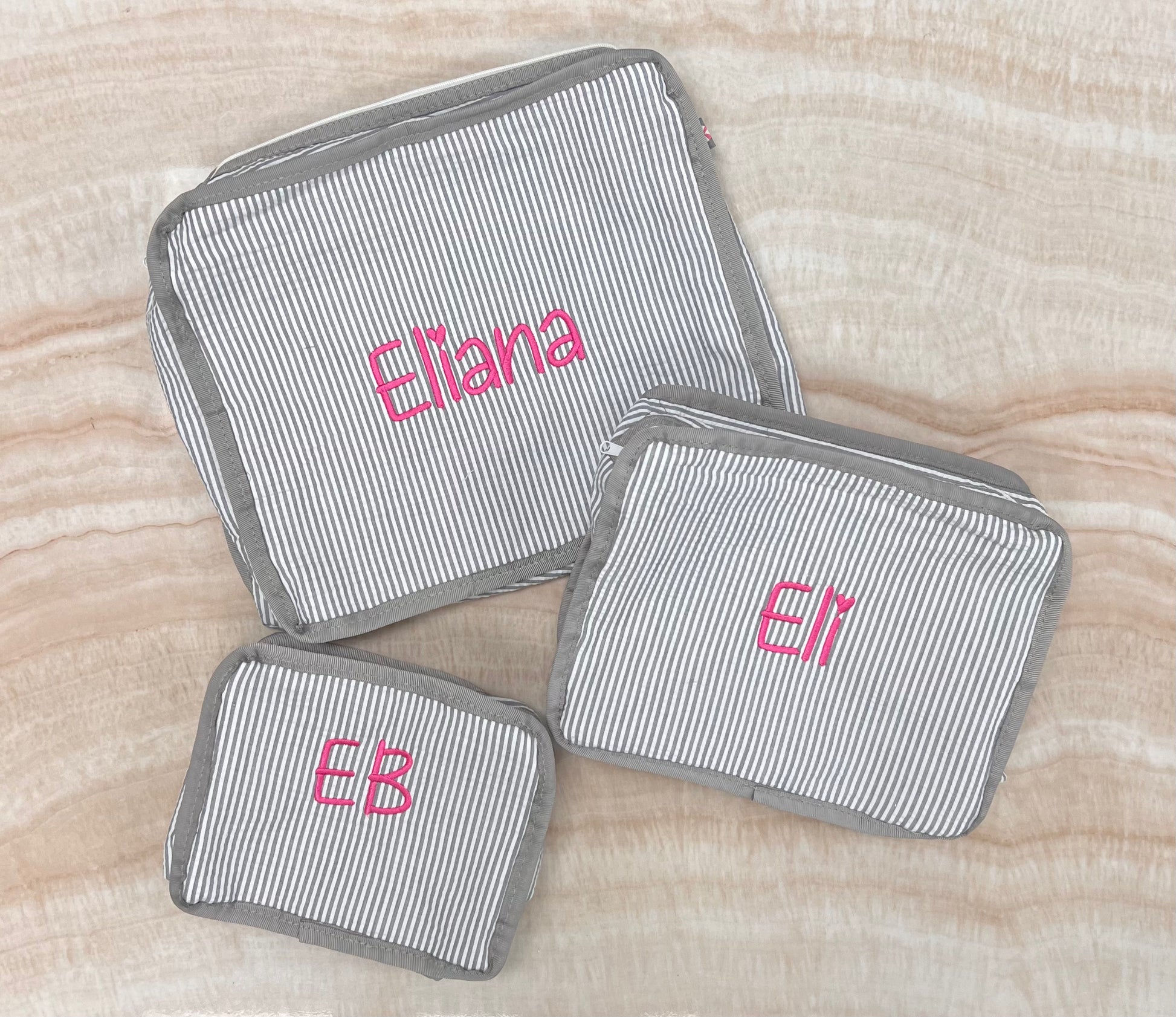 Personalized Seersucker Grey Organizing Trio - Give Wink