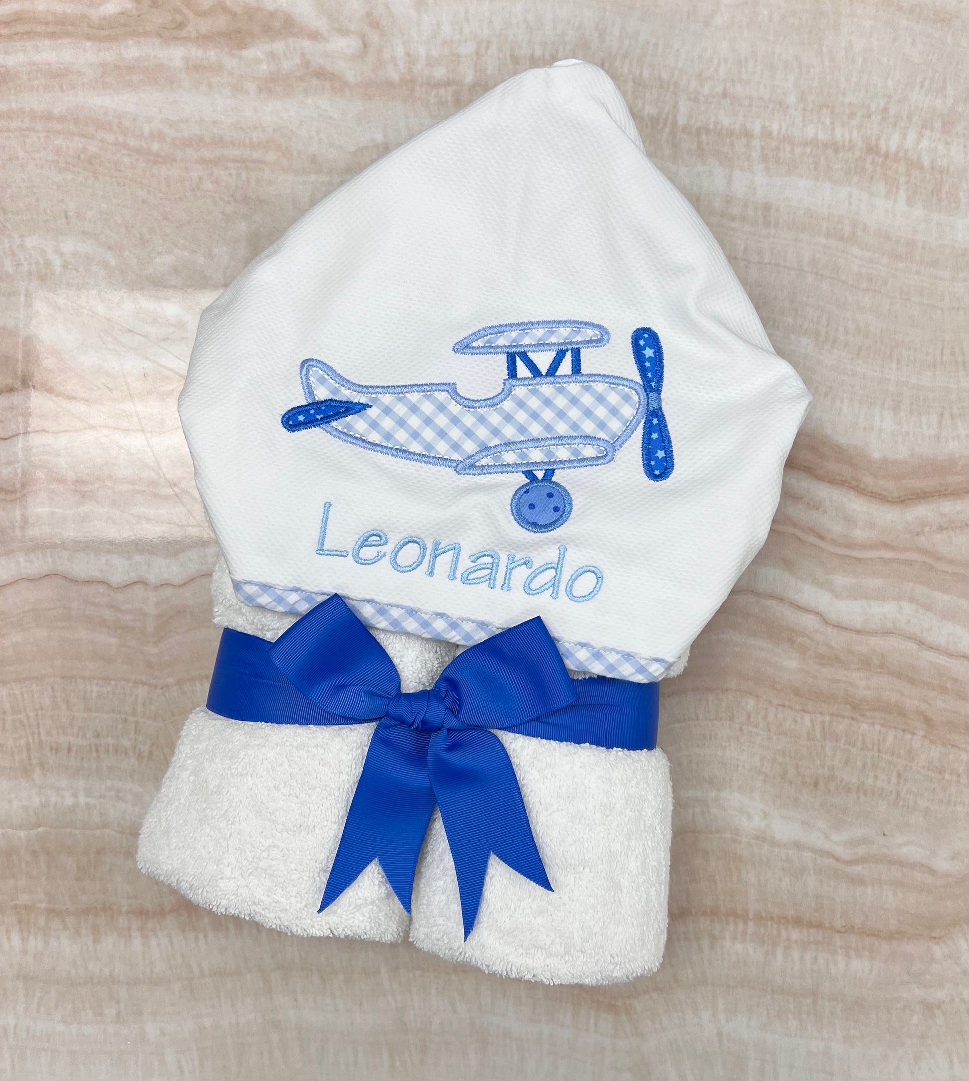 Personalized Baby Boy Blue Plane Hooded Towel - Give Wink