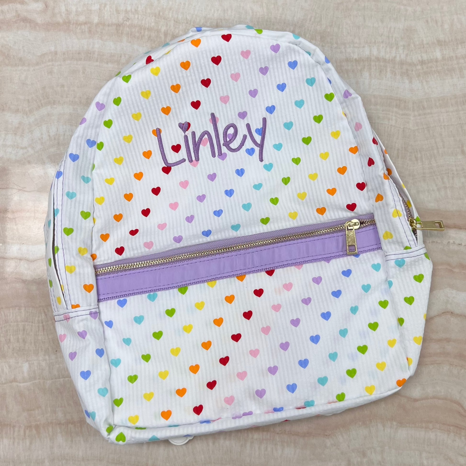 Personalized Seersucker Tiny Hearts Large Backpack - Give Wink