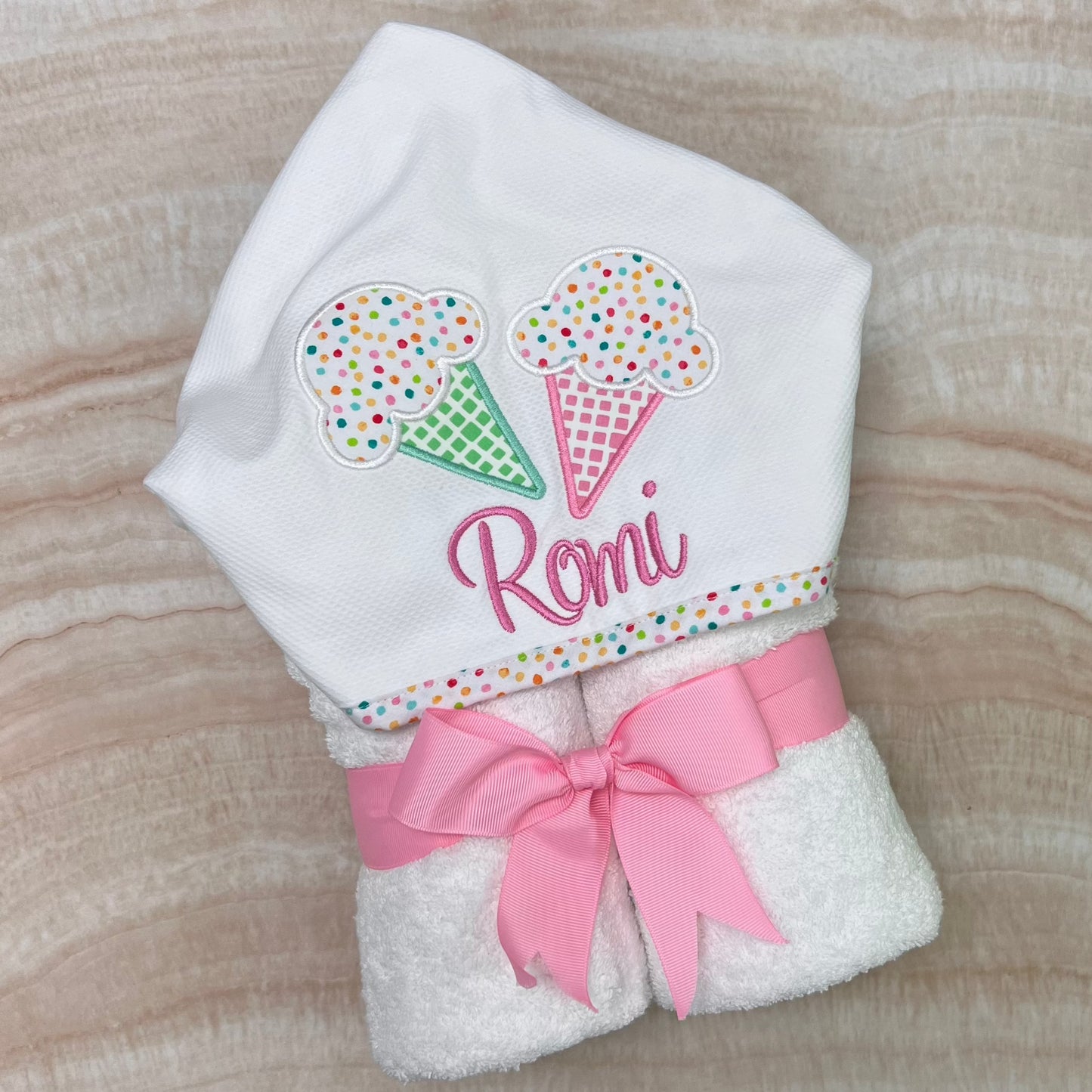 Personalized Baby Girl Pink Ice Cream Hooded Towel - Give Wink