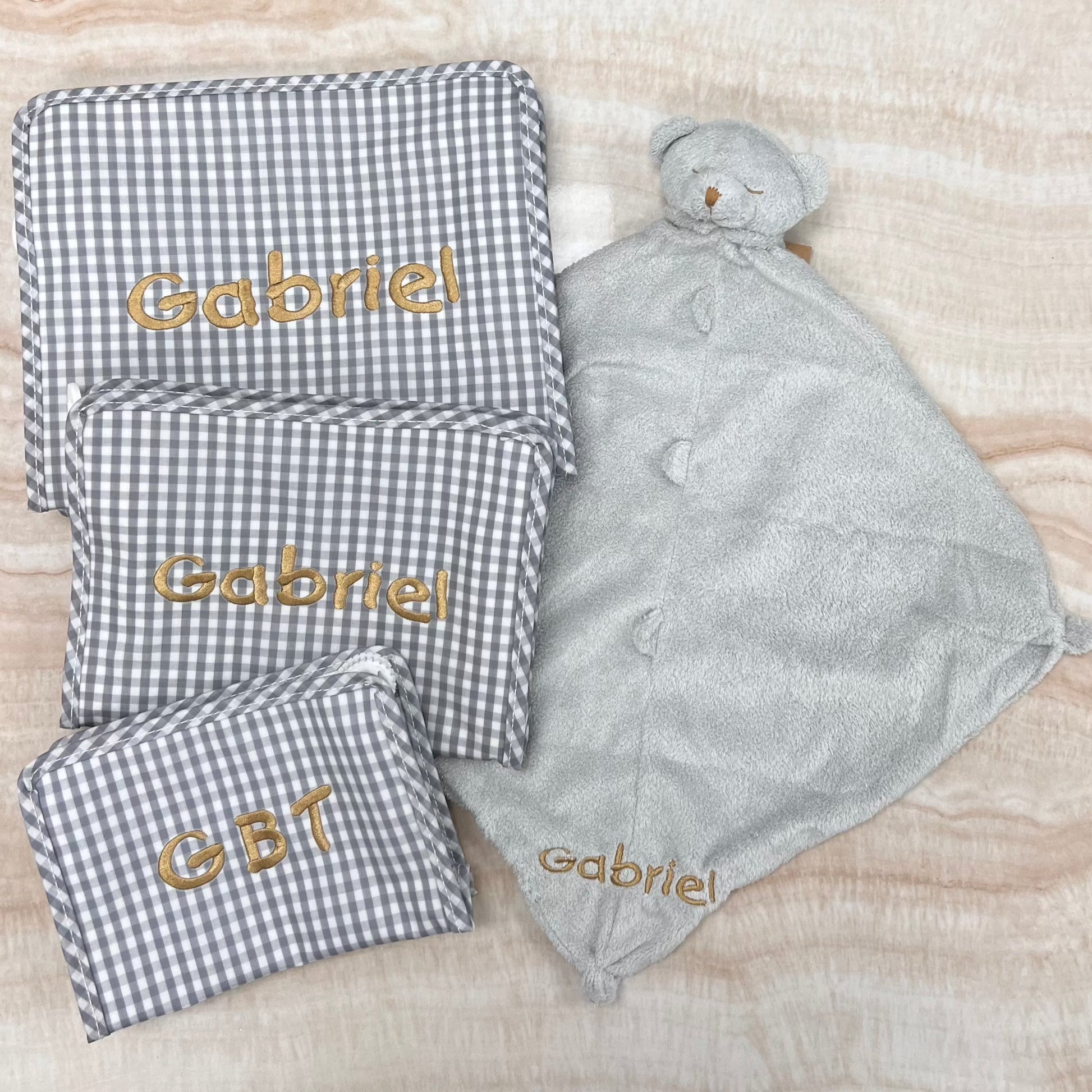 Personalized Nylon Grey Gingham Set of 3 Pouches - Give Wink