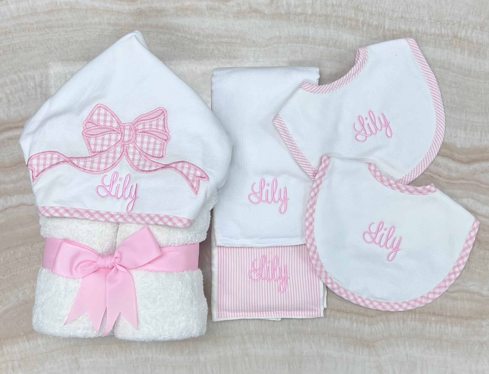 Personalized Baby Girl Pink Bow Hooded Towel - Give Wink