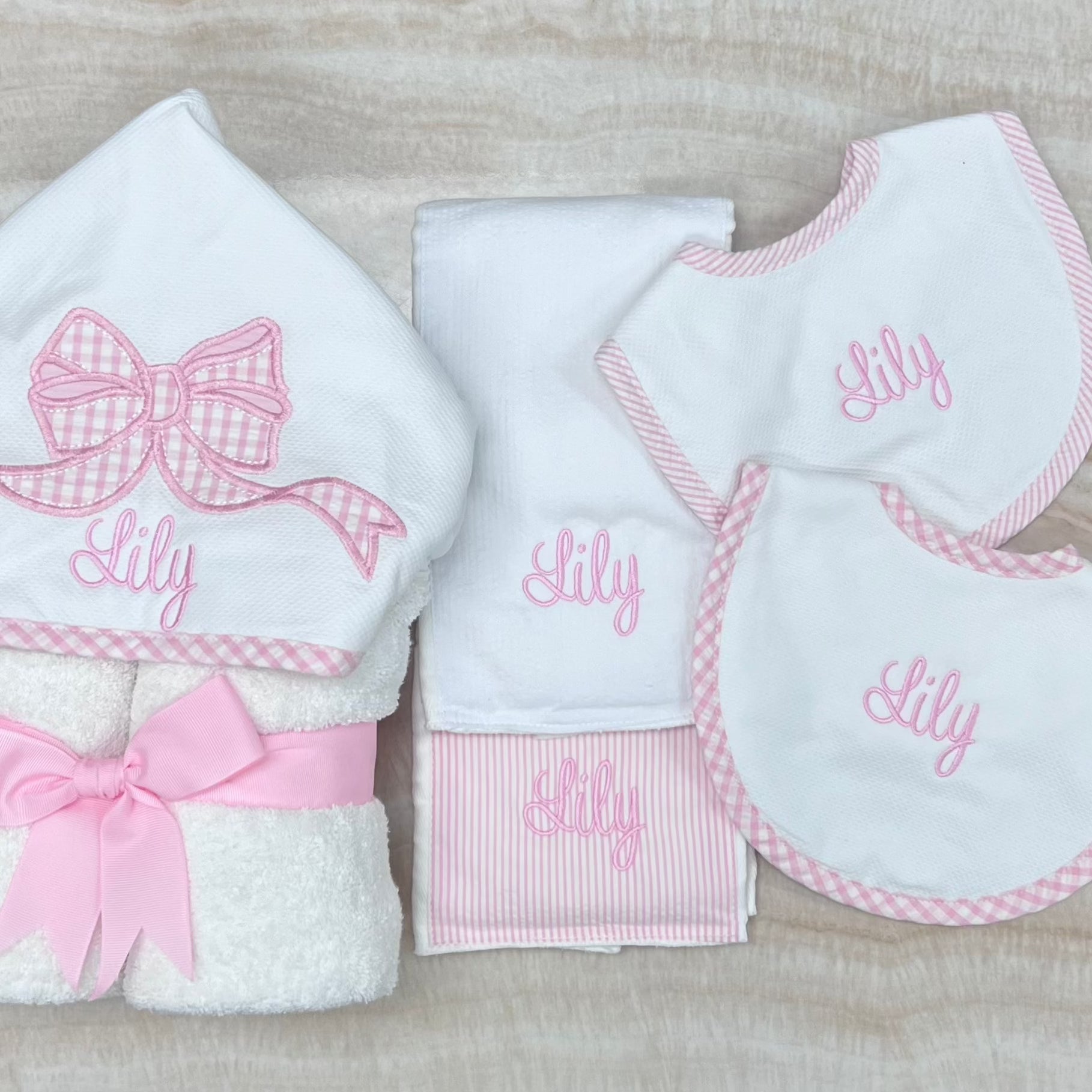 Personalized Baby Girl Pink Seersucker Set of 2 Burps - Give Wink