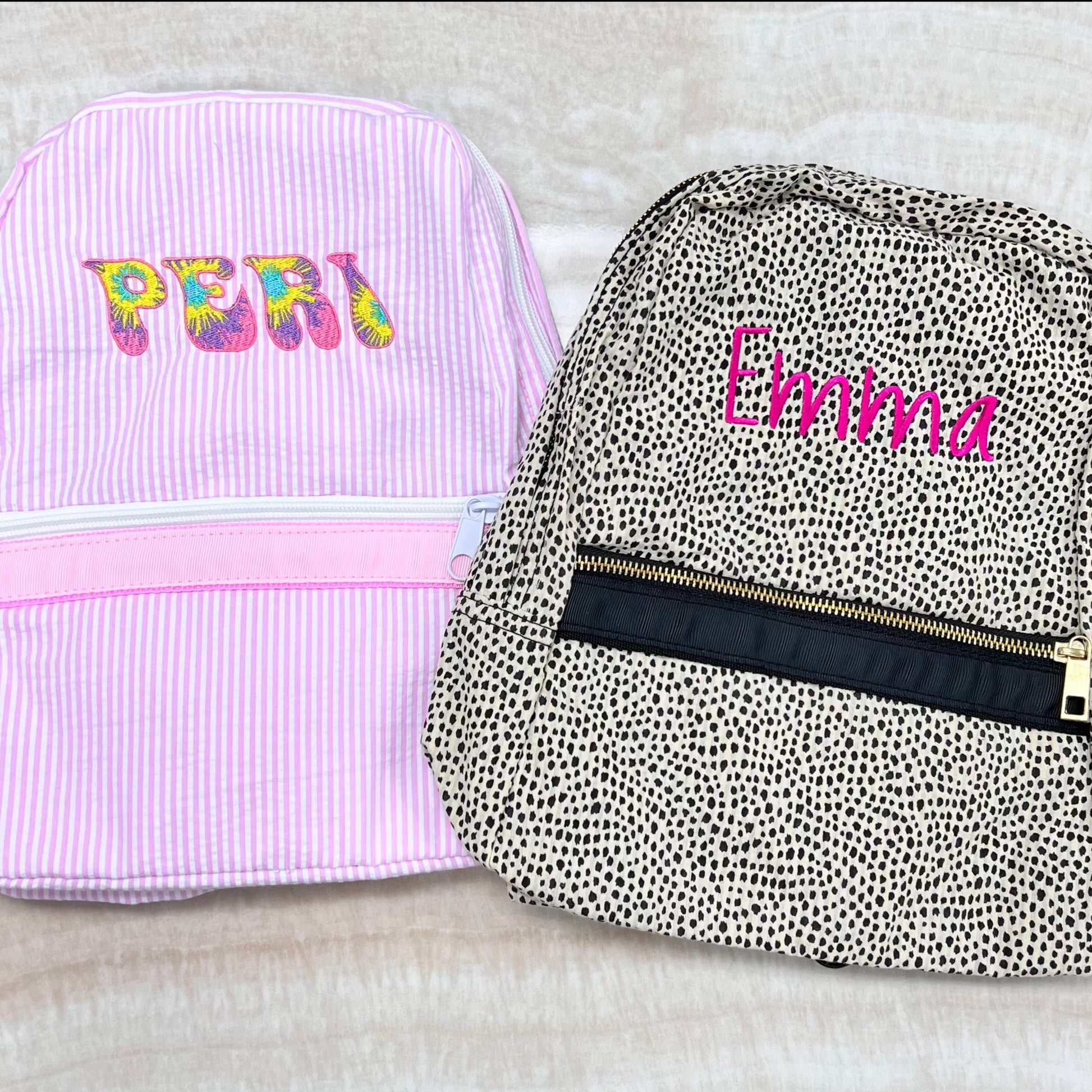 Personalized Seersucker Baby Pink Large Backpack w/ Pockets - Give Wink