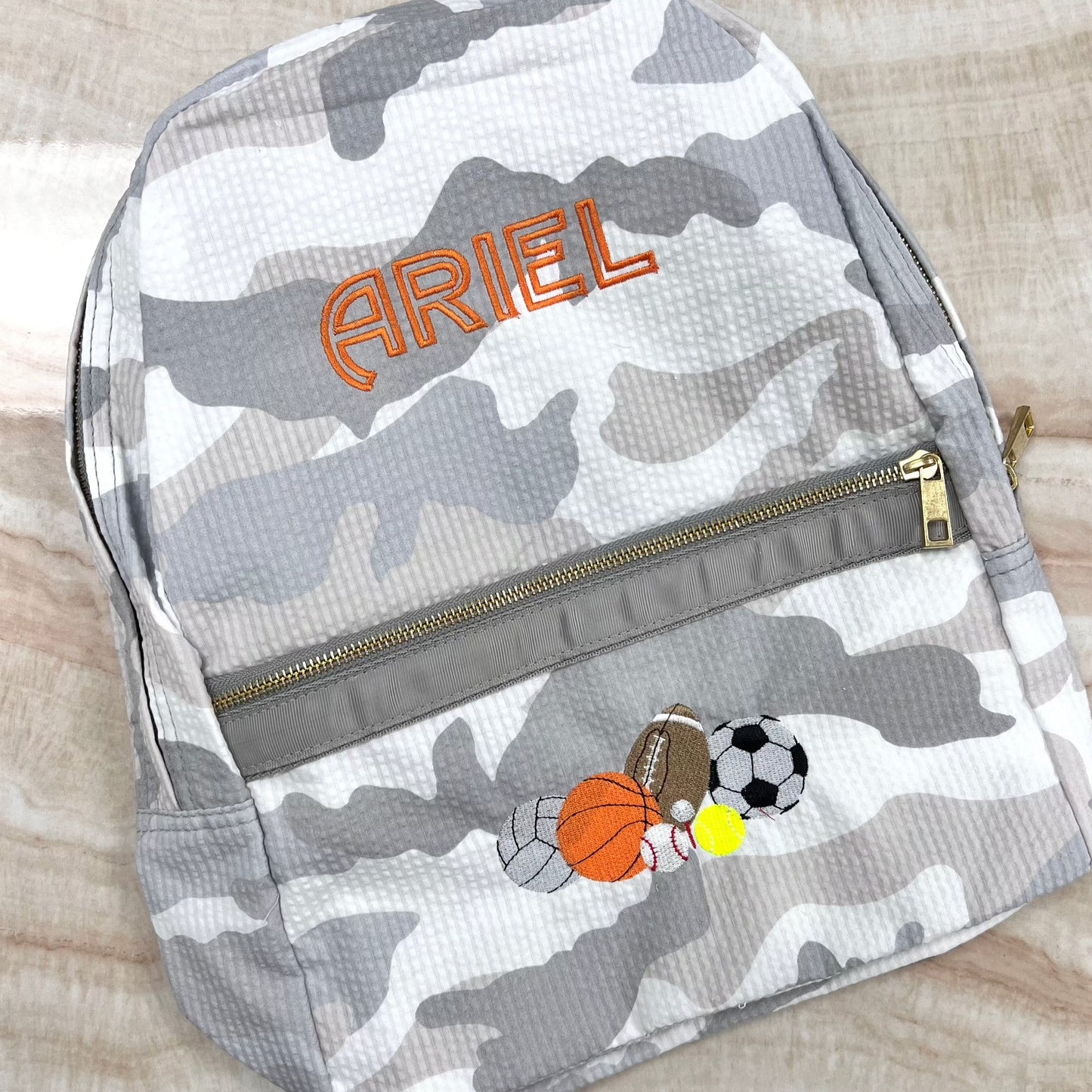 Personalized Seersucker Snow Camo Large Backpack w/ Pockets - Give Wink