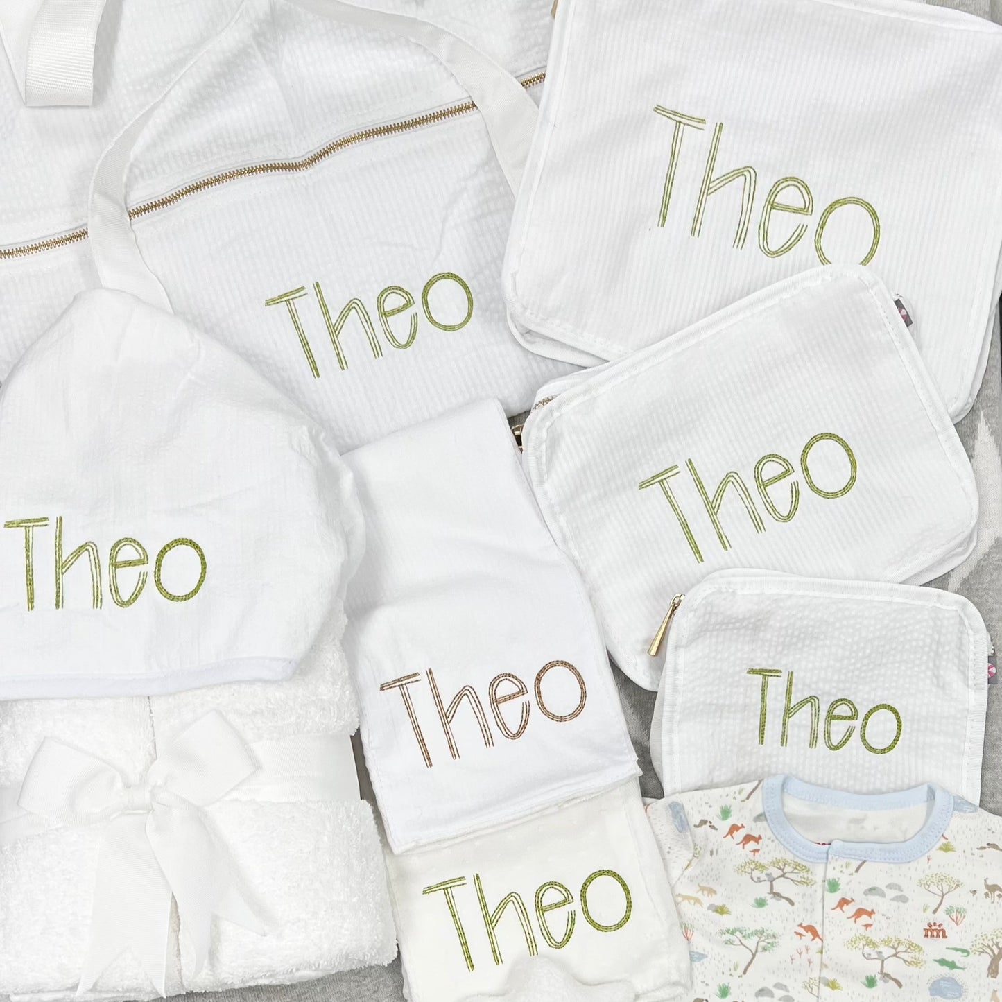 Personalized White Seersucker Stripe Baby Hooded Towel - Give Wink