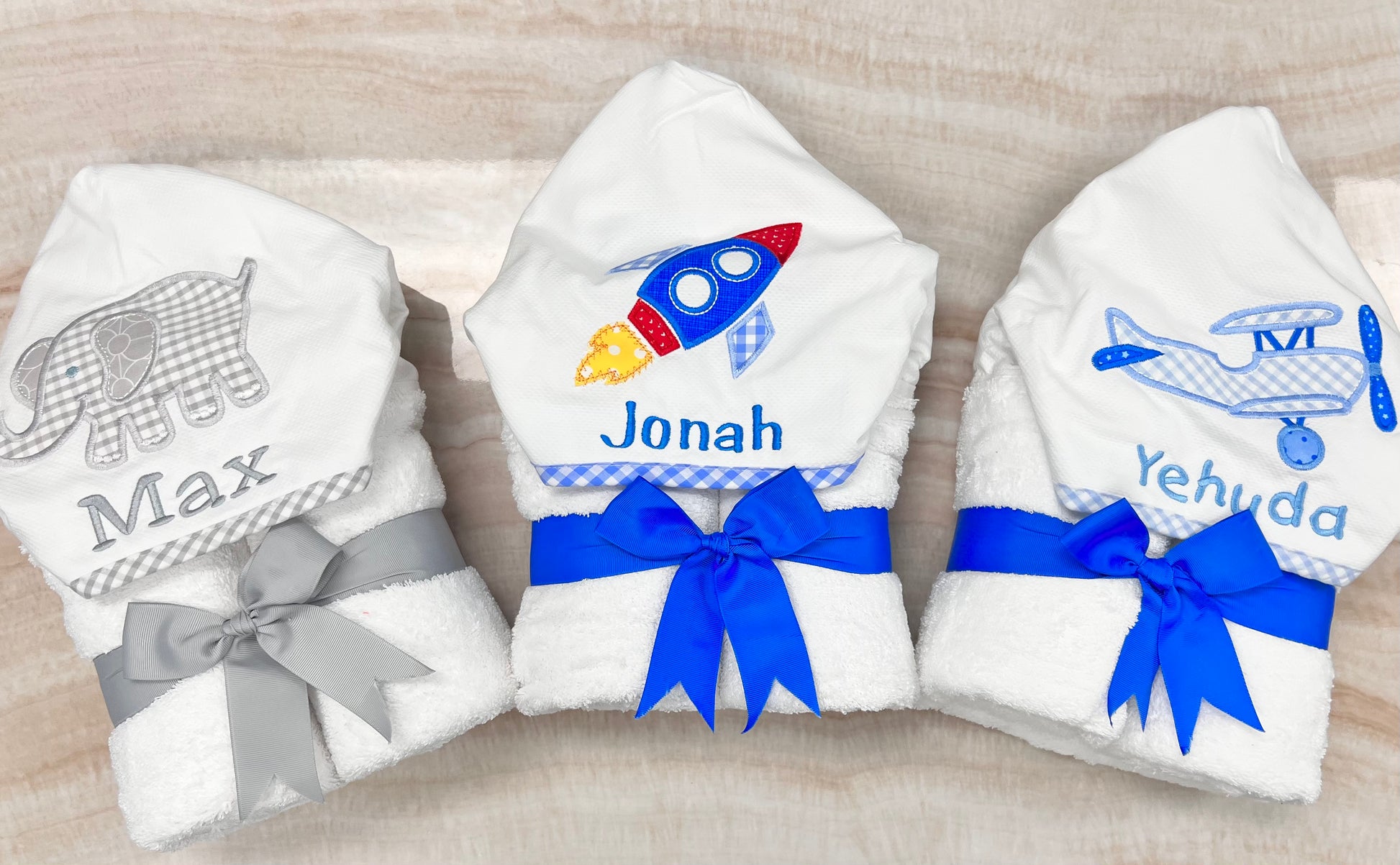 Personalized Baby Boy Blue Plane Hooded Towel - Give Wink