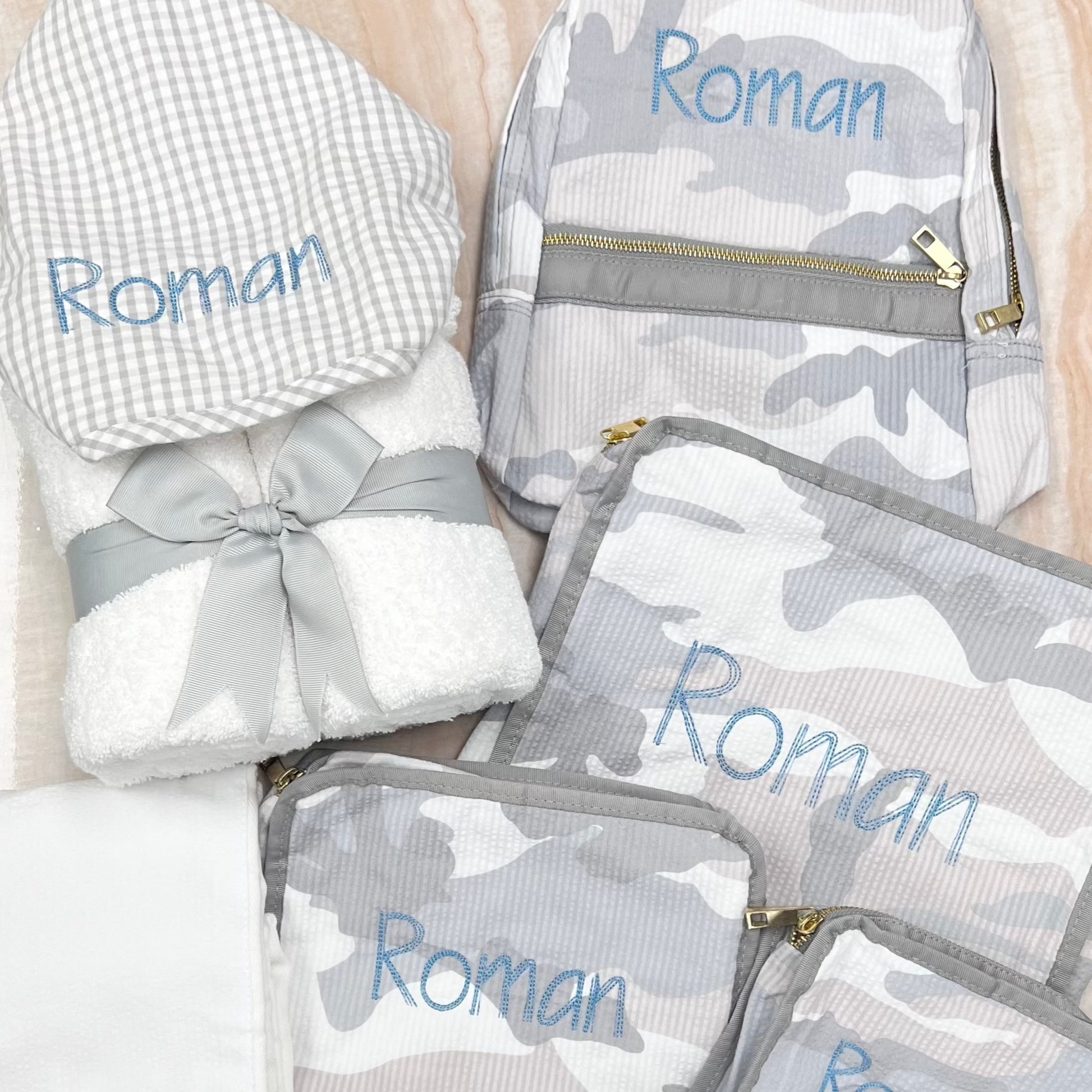 Personalized Seersucker Snow Camo Small Backpack - Give Wink