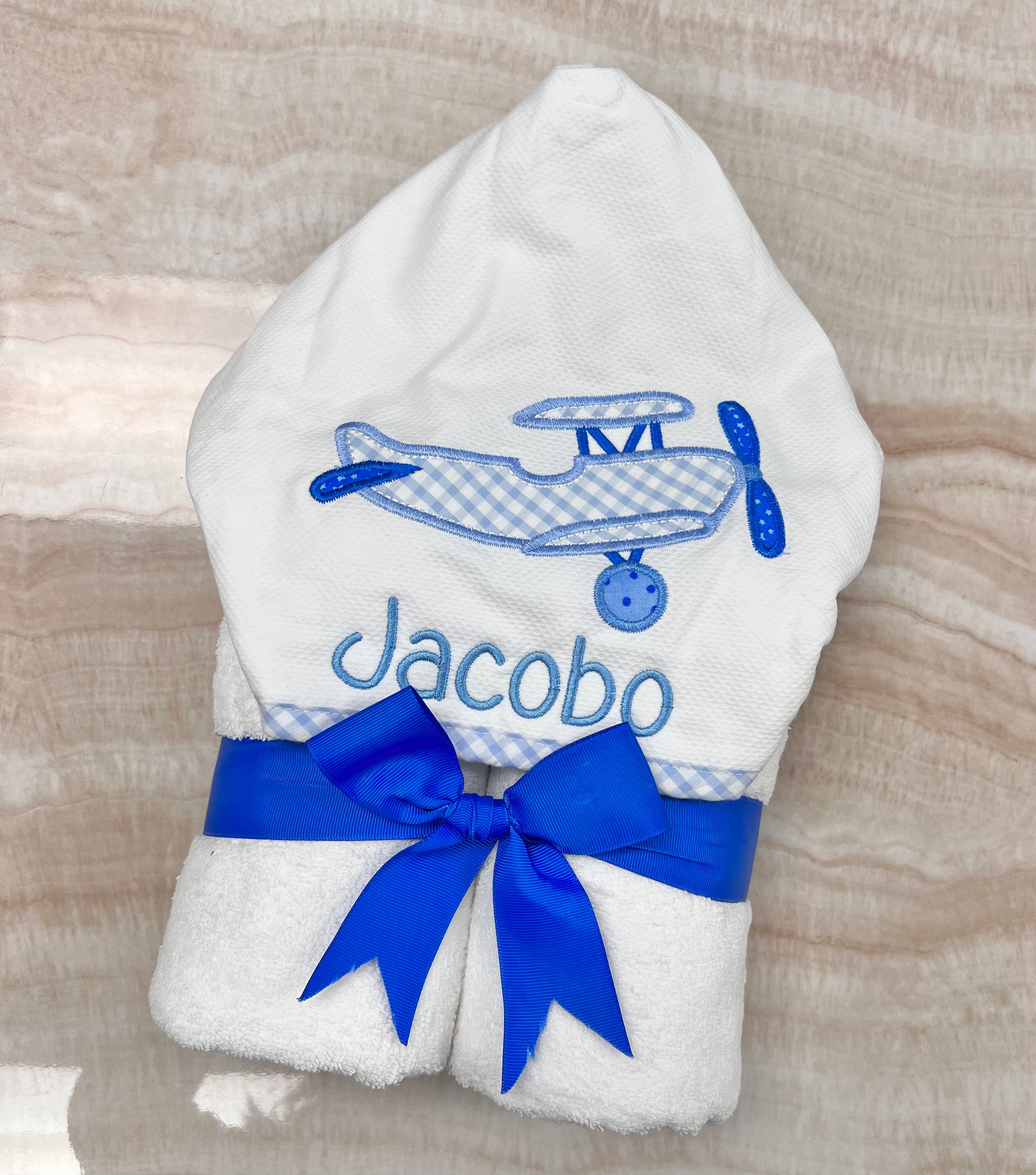 Personalized Baby Boy Blue Plane Hooded Towel - Give Wink