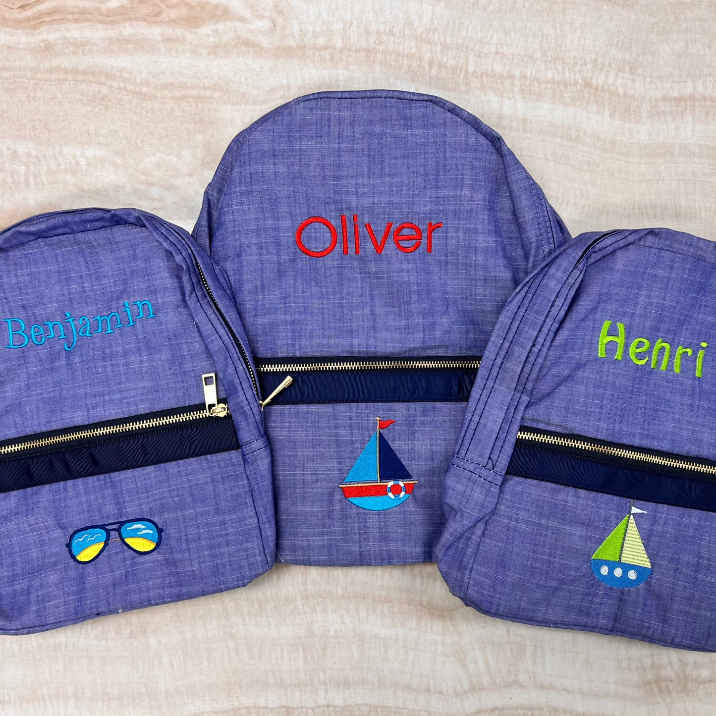 Personalized Chambray Blue Navy Large Backpack w/Pockets - Give Wink